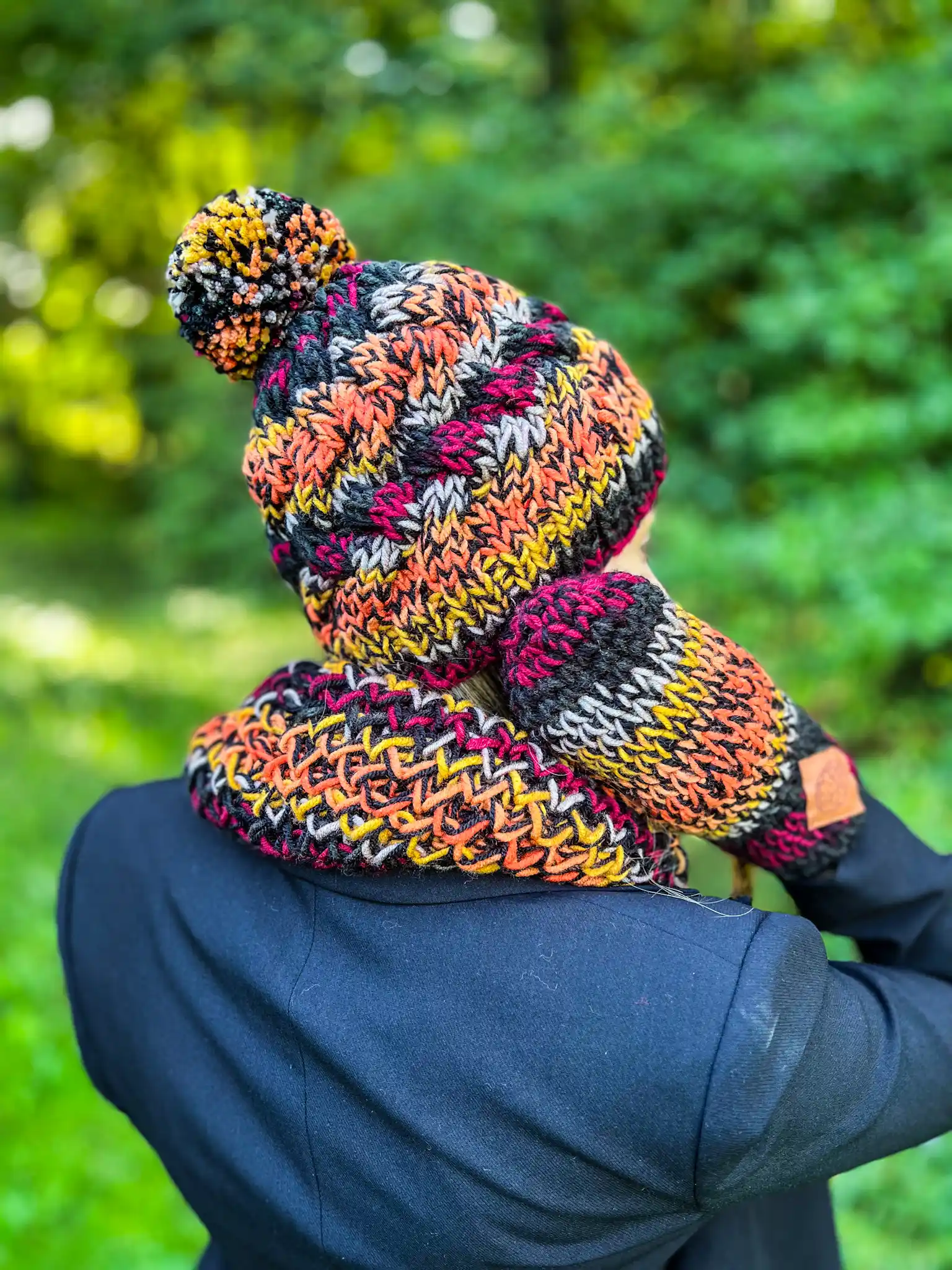 Mały komin MERINO 50% "Ciemna jesień" 158 ciemny szal ręcznie robiony