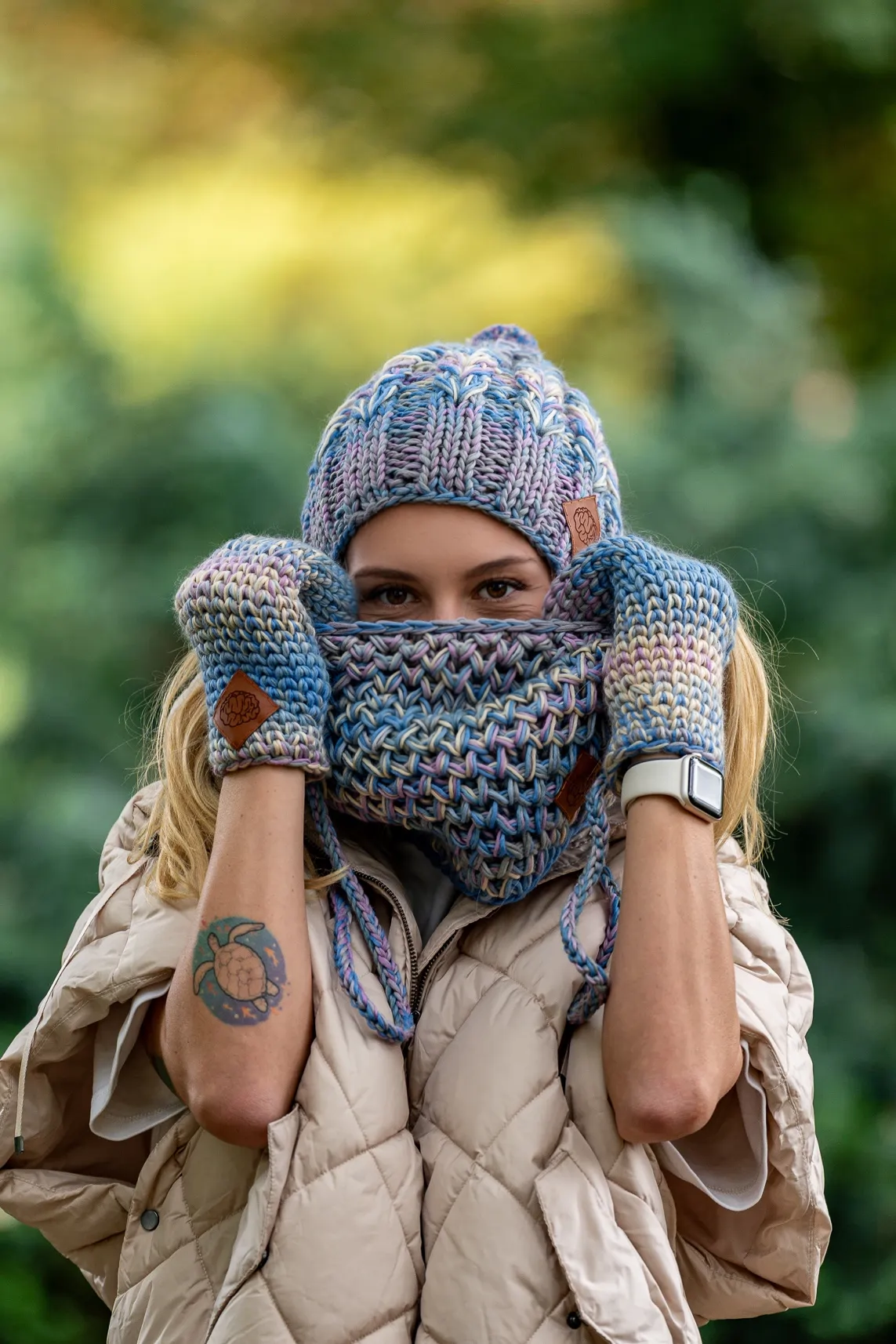 Mały komin MERINO 100% "Pastele" 136 czapa zimowa kolorowa