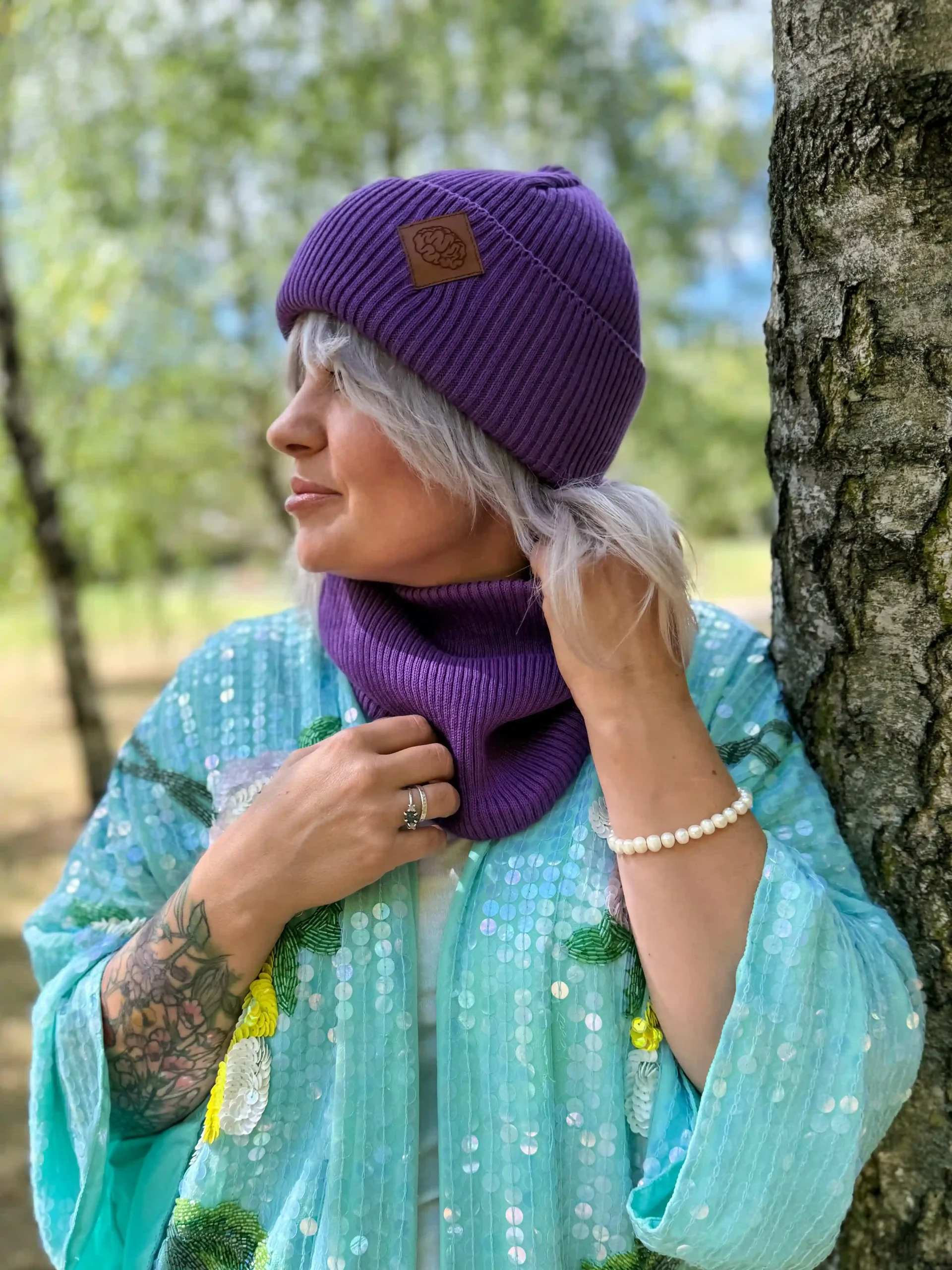Bawełniana czapka beanie logo ekoskórka "Fiolet" 13 czapka beanie bawelniana fioletowa scaled 1