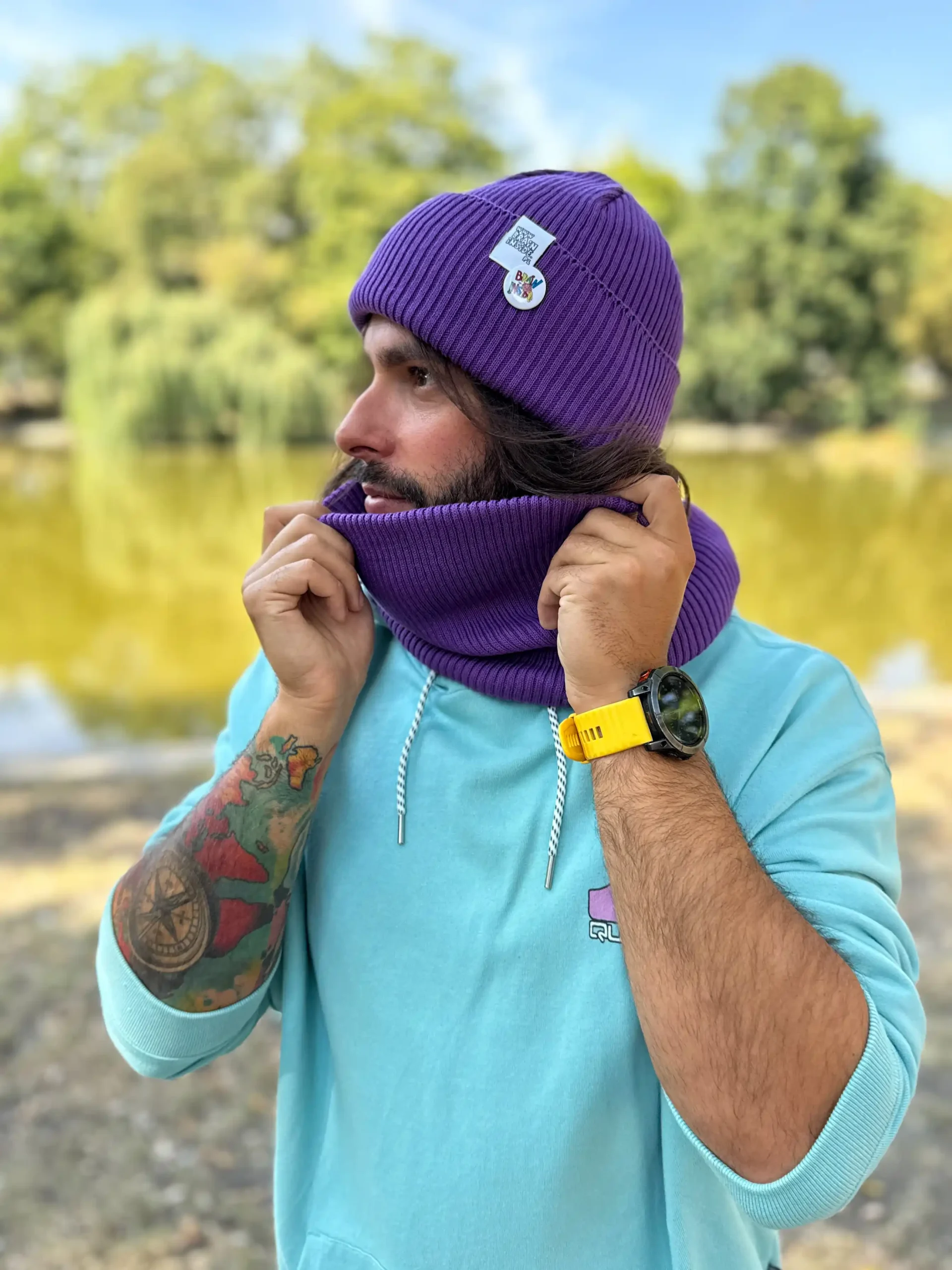 Męski bawełniany komin "Fiolet" 166 czapka beanie męska