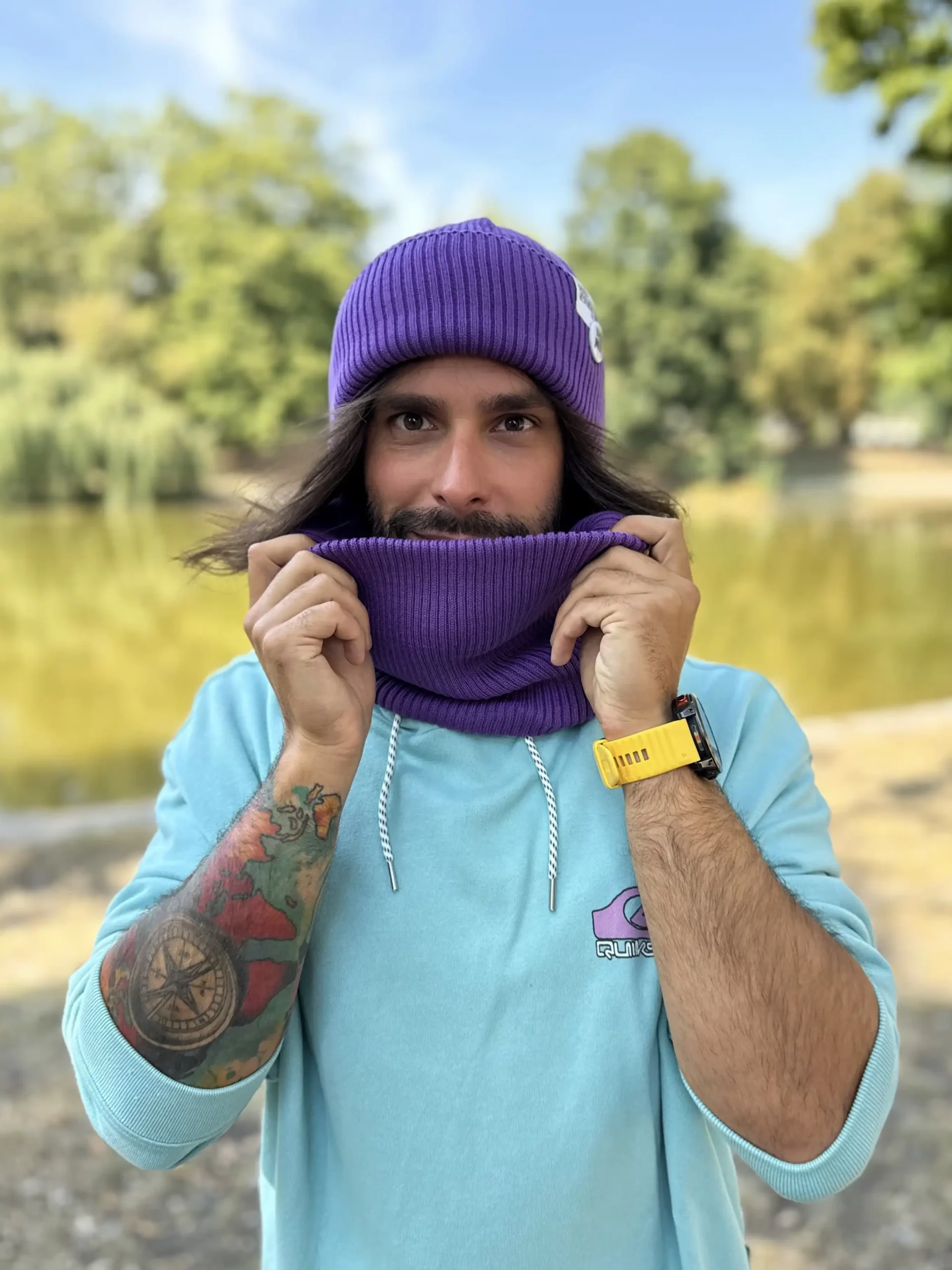 Męski bawełniany komin "Fiolet" 162 czapka beanie na hel