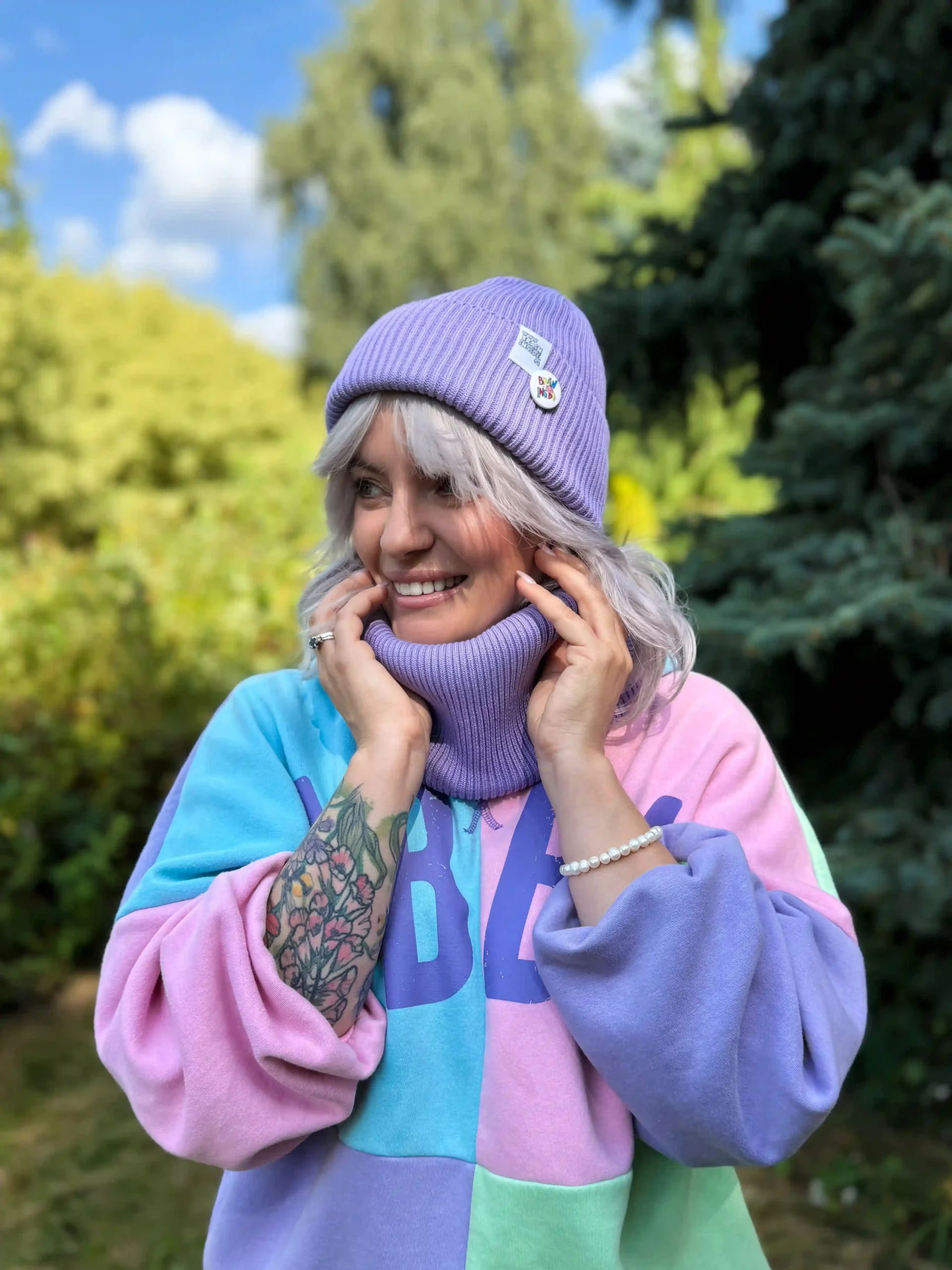 Czapka beanie z bawełny logo kolorowe "Jasny fiolet" 22 czapka beanie unisex scaled 1