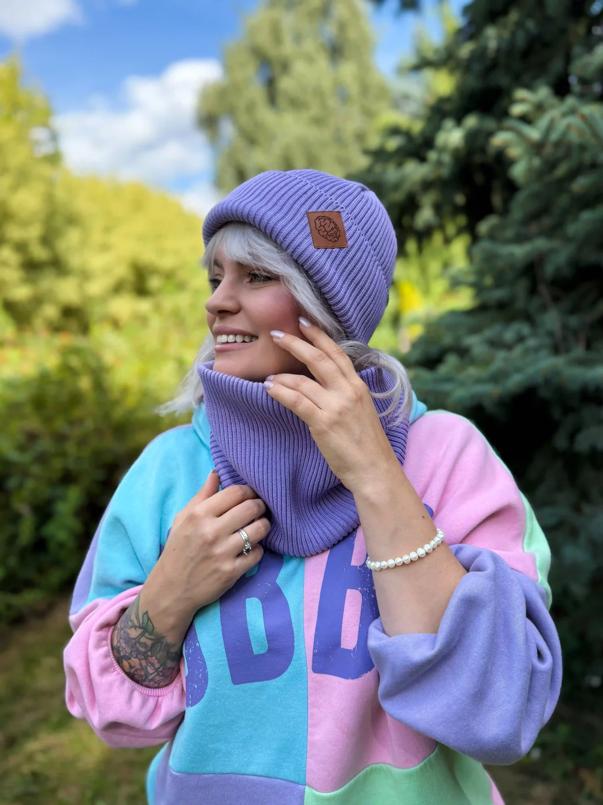 Bawełniany mały komin "Jasny fiolet" 13 czapka beanie zimowa scaled 1