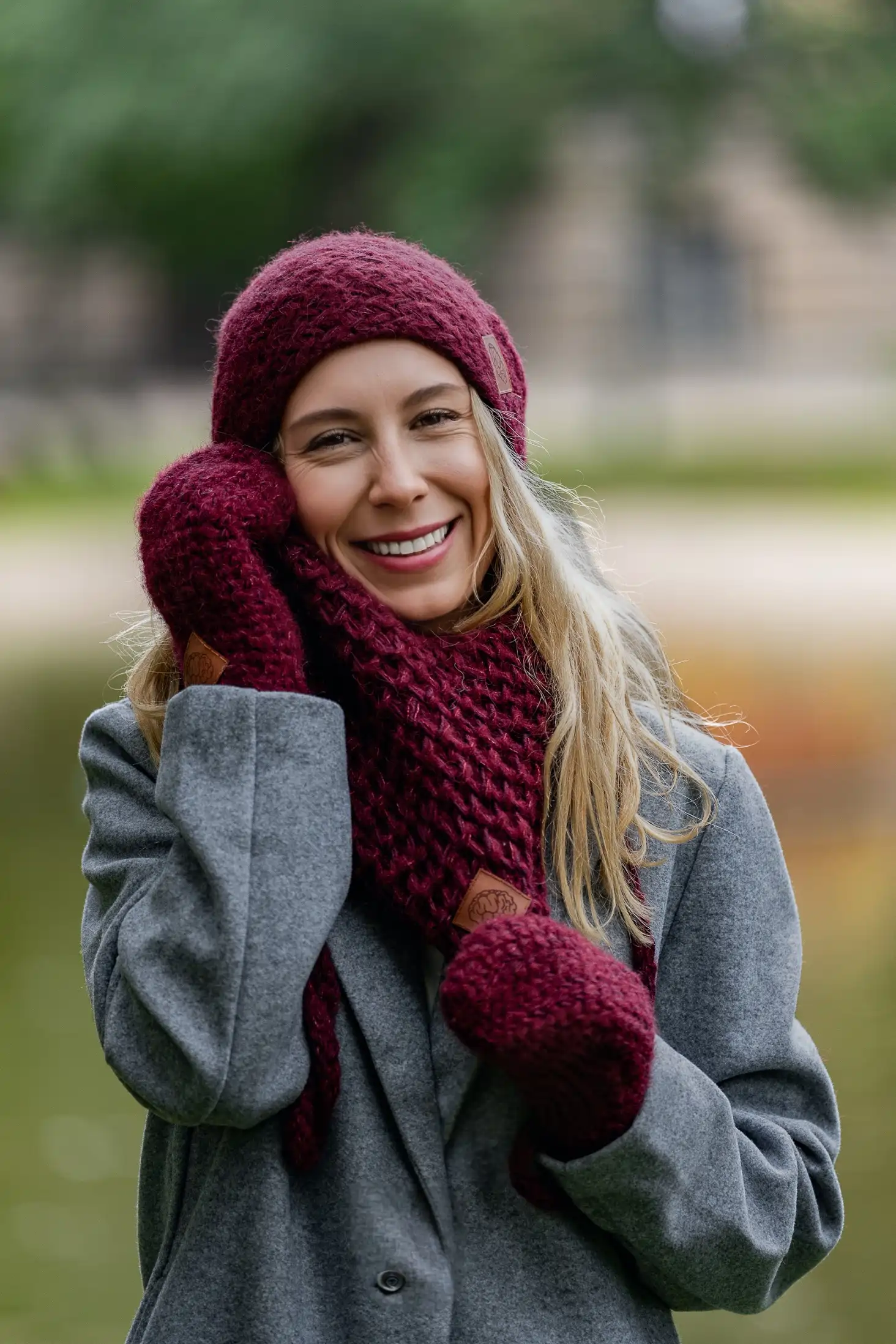 Mały komin MERINO "Bordo" 22 czapka damska bordo merino