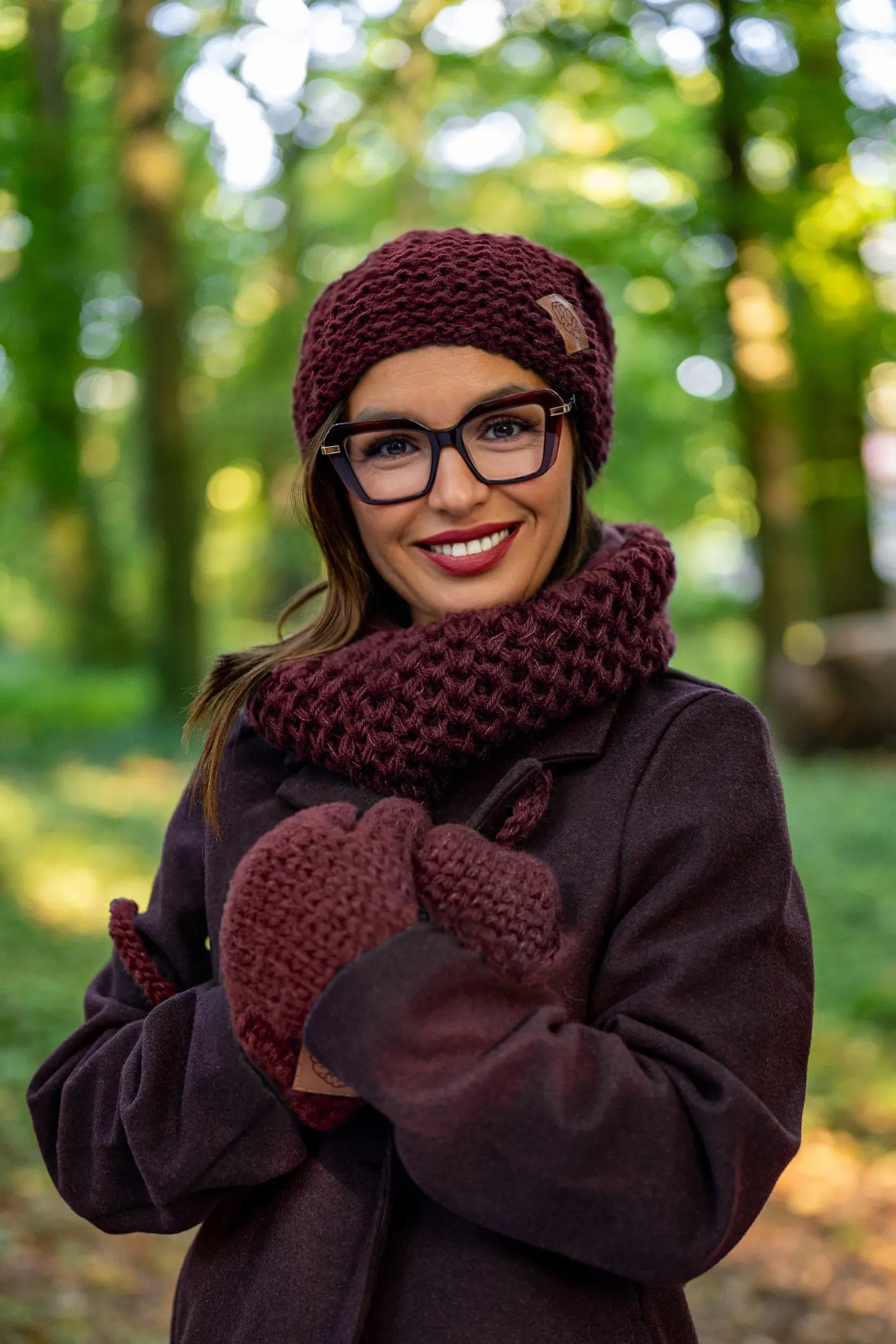 Mały komin MERINO "Bordo" 30 czapka damska podszyta jedwabiem