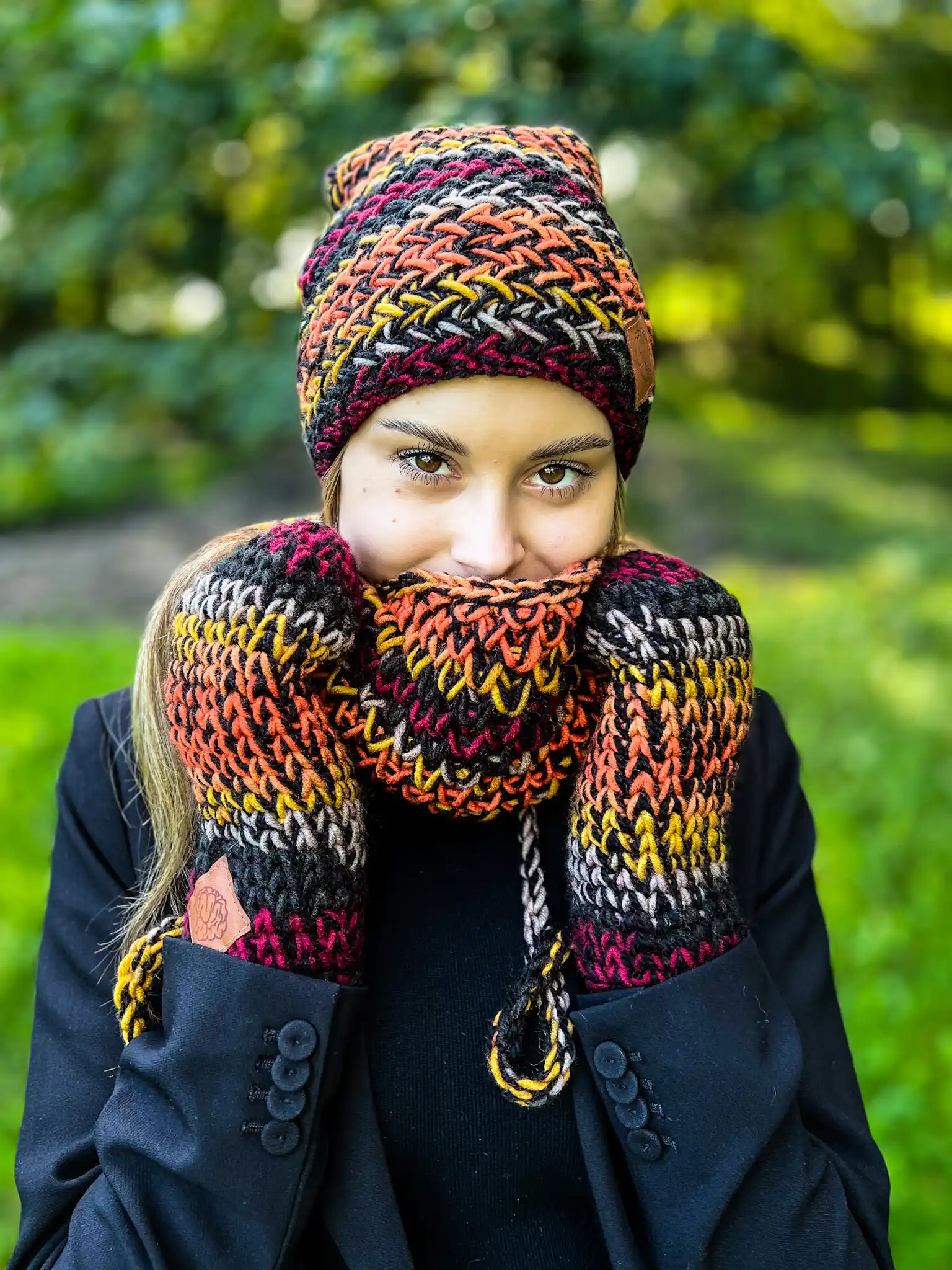 Ciepła czapka MERINO 50% ,,Ciemna jesień" EXPLORER 78 czapka i szailk handmade