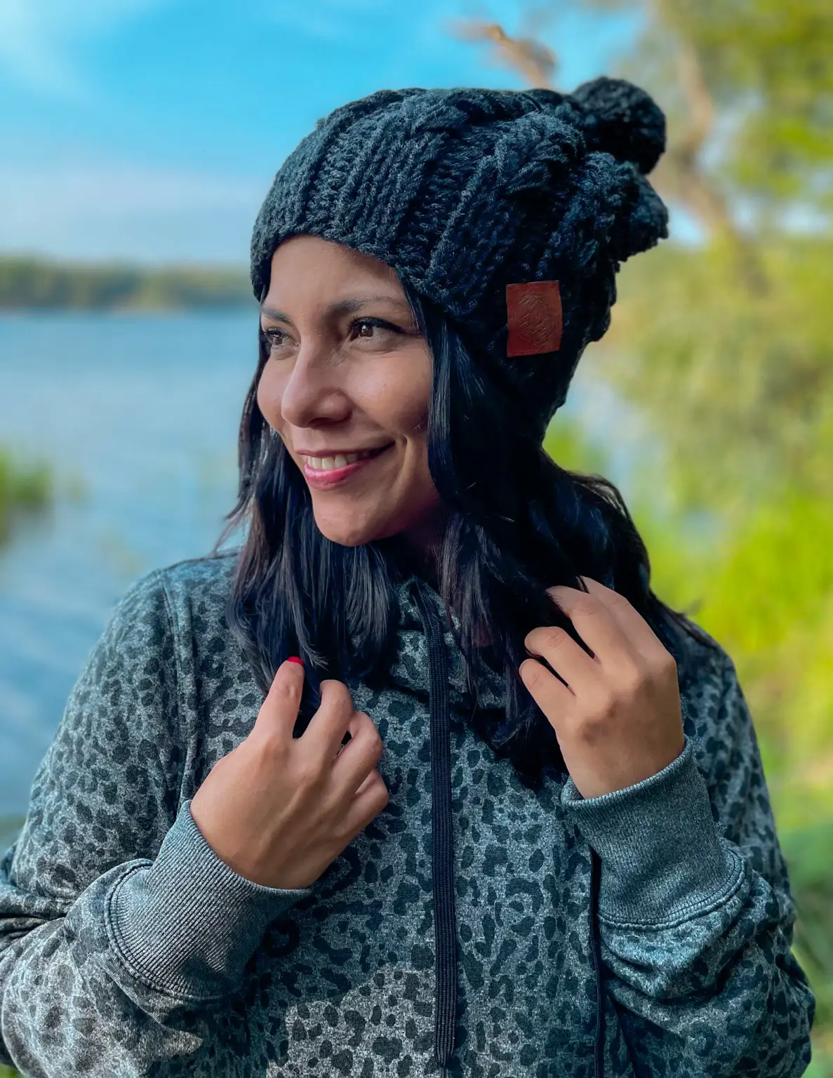 Czapka na zimę SMILE ,,Perłowy czarny" 65 czapka merino