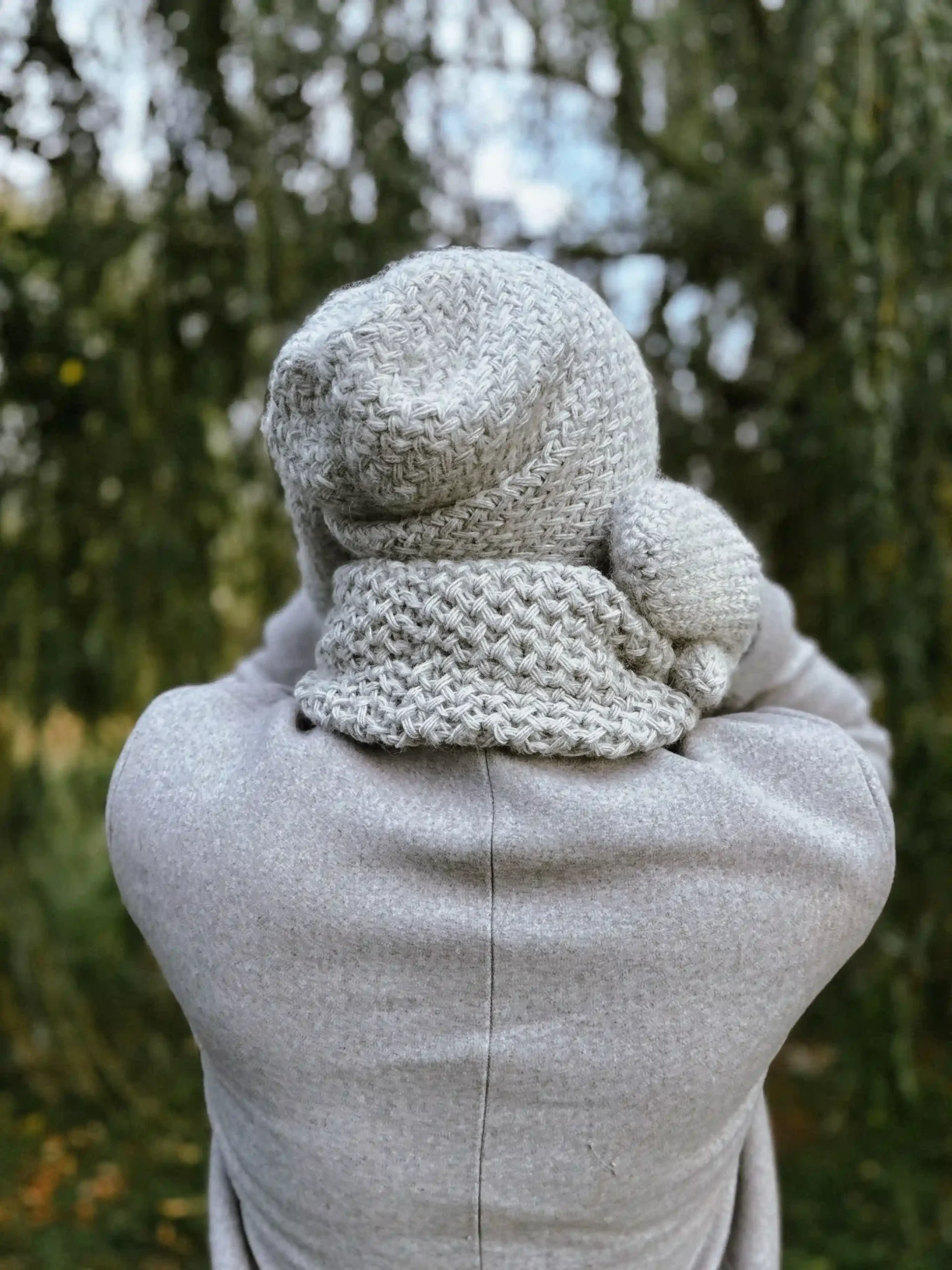 Męski mały komin MERINO "Wybielony szary" 120 czapka merino