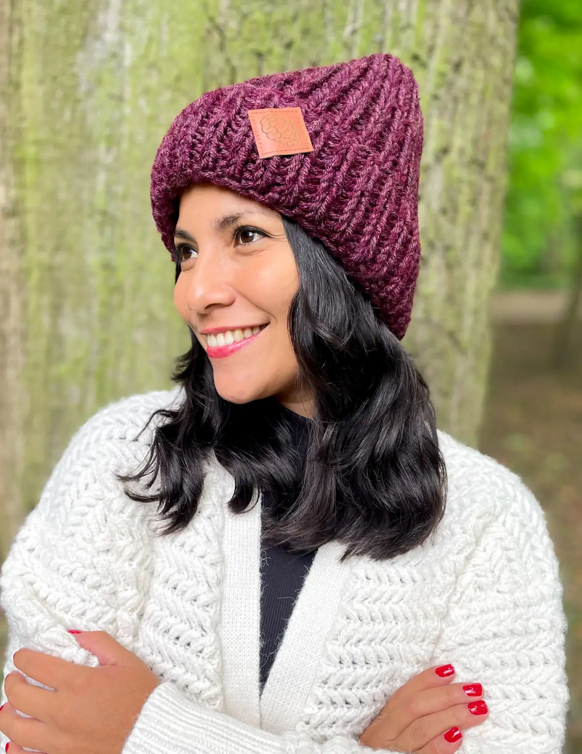 Czapka wywijana LUCKY ,,Perłowy bordo" 169 czapka merino bordo 1