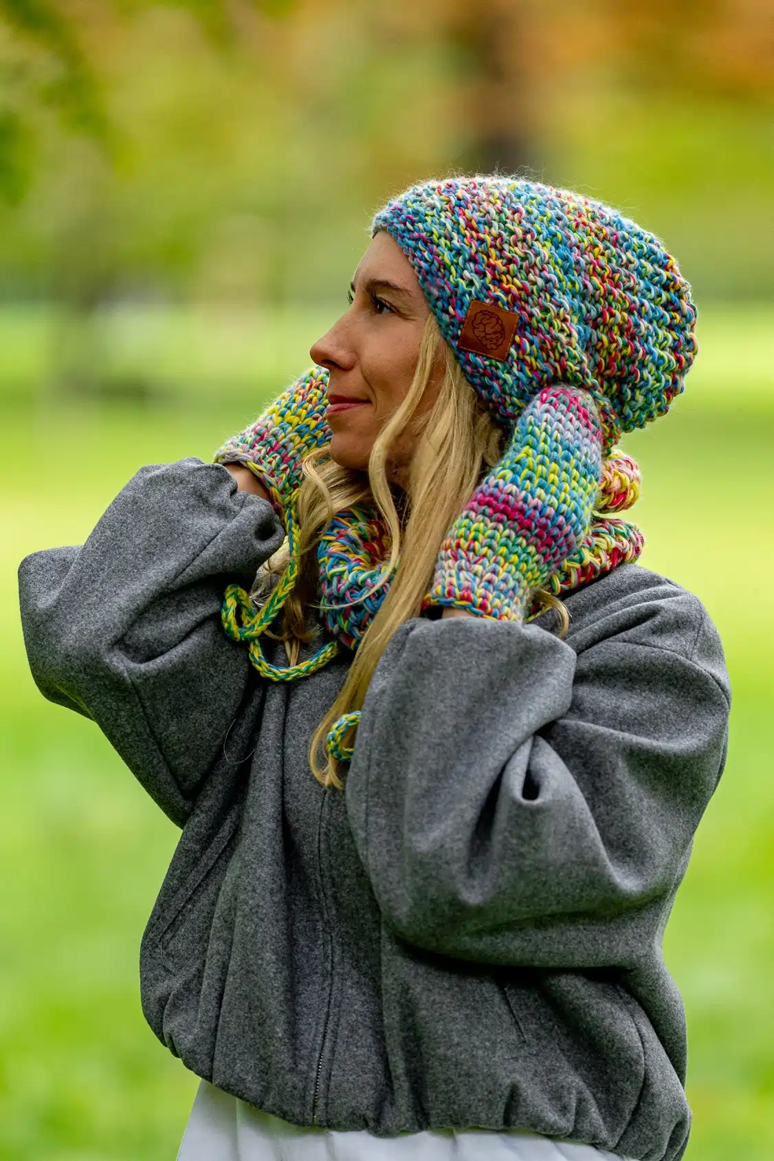 Czapka MERINO Neverland "Cukierki" + podszewka BAWEŁNA 52 czapka na loki