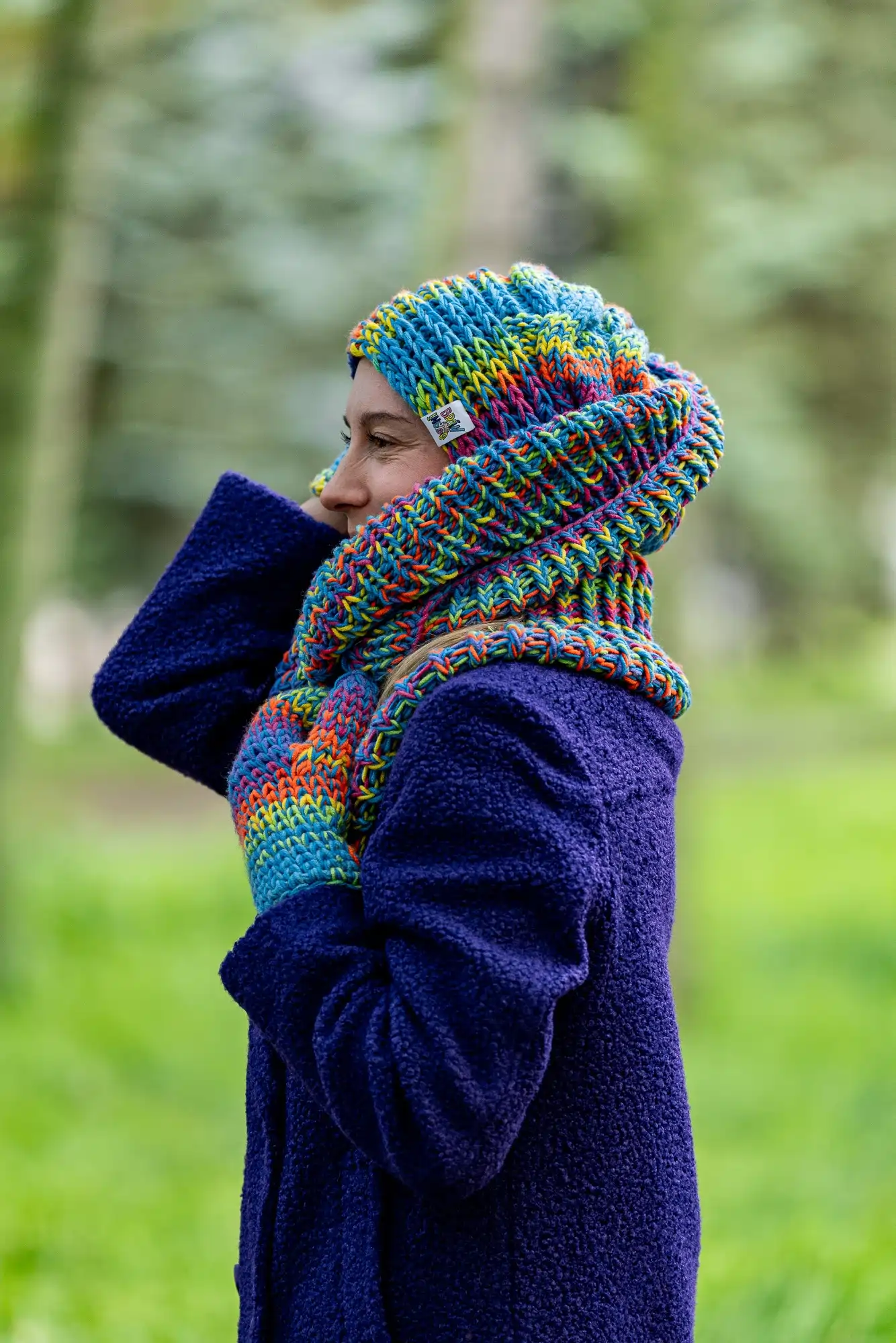 Komin MERINO 50% "Tęcza Błękit" 83 czapka na zamowienie