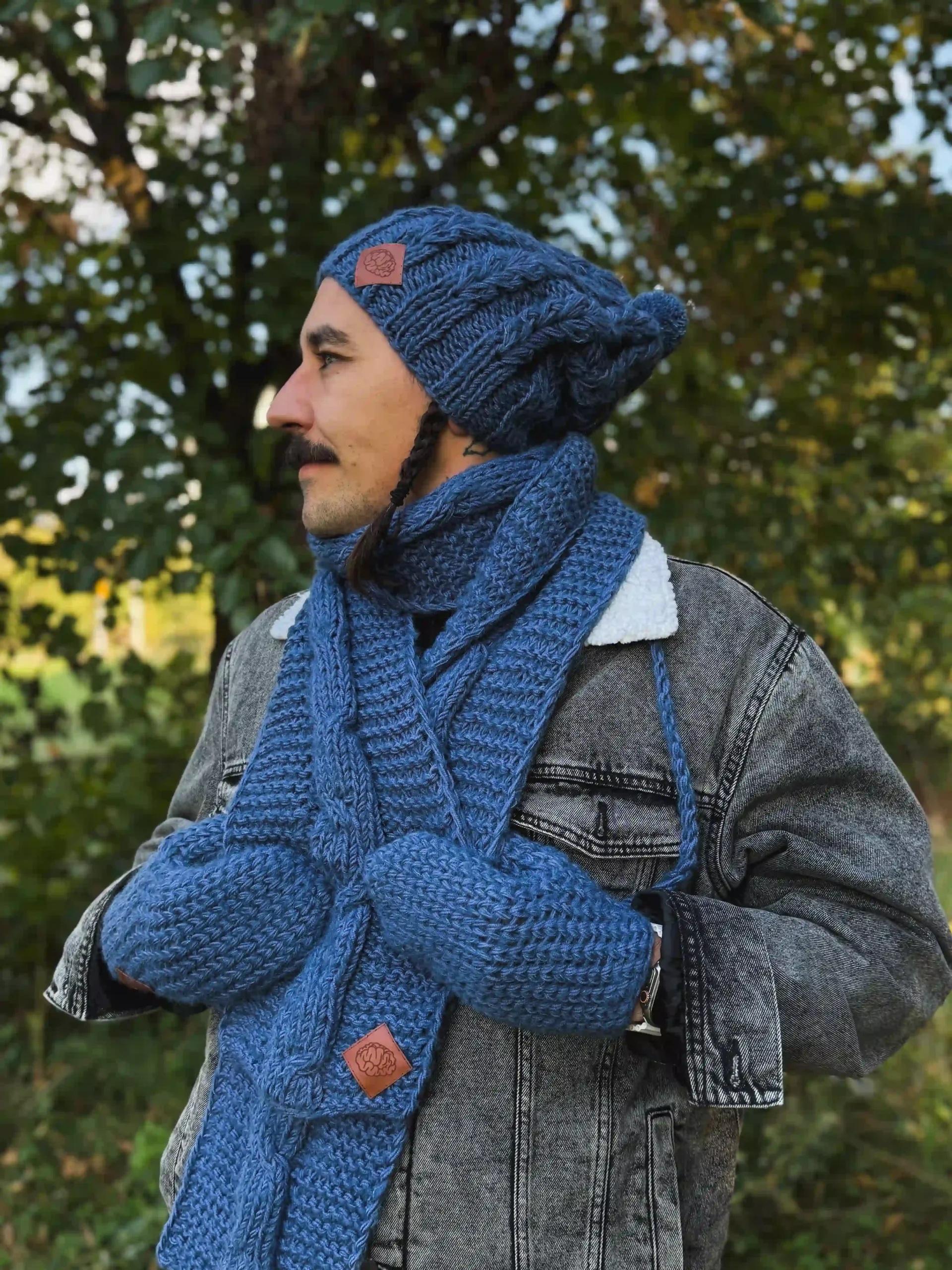 Męska czapka MERINO Smile "Ciemny niebieski" + podszewka JEDWAB 68 czapka pompon merino scaled 1