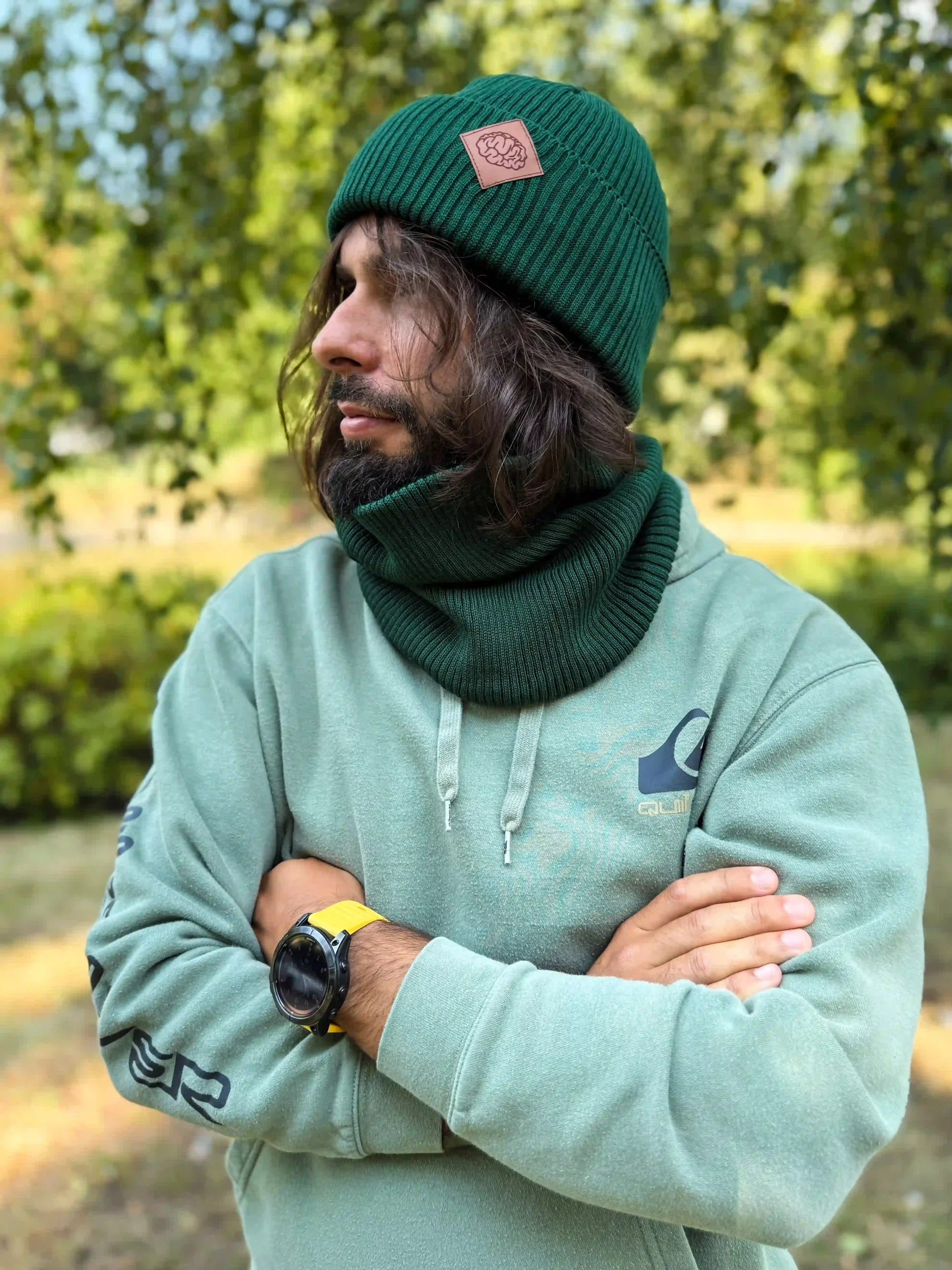 Męska bawełniana czapka beanie logo ekoskórka "Zielony" 90 Męska bawełniana czapka beanie logo ekoskórka "Zielony" - obrazek 6