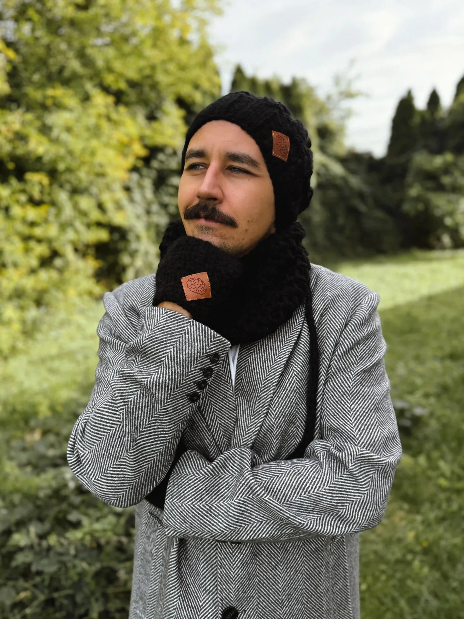Męska czapka MERINO Smile "Czarny" + podszewka JEDWAB 182 czapka z pomponem merino czarna scaled 1