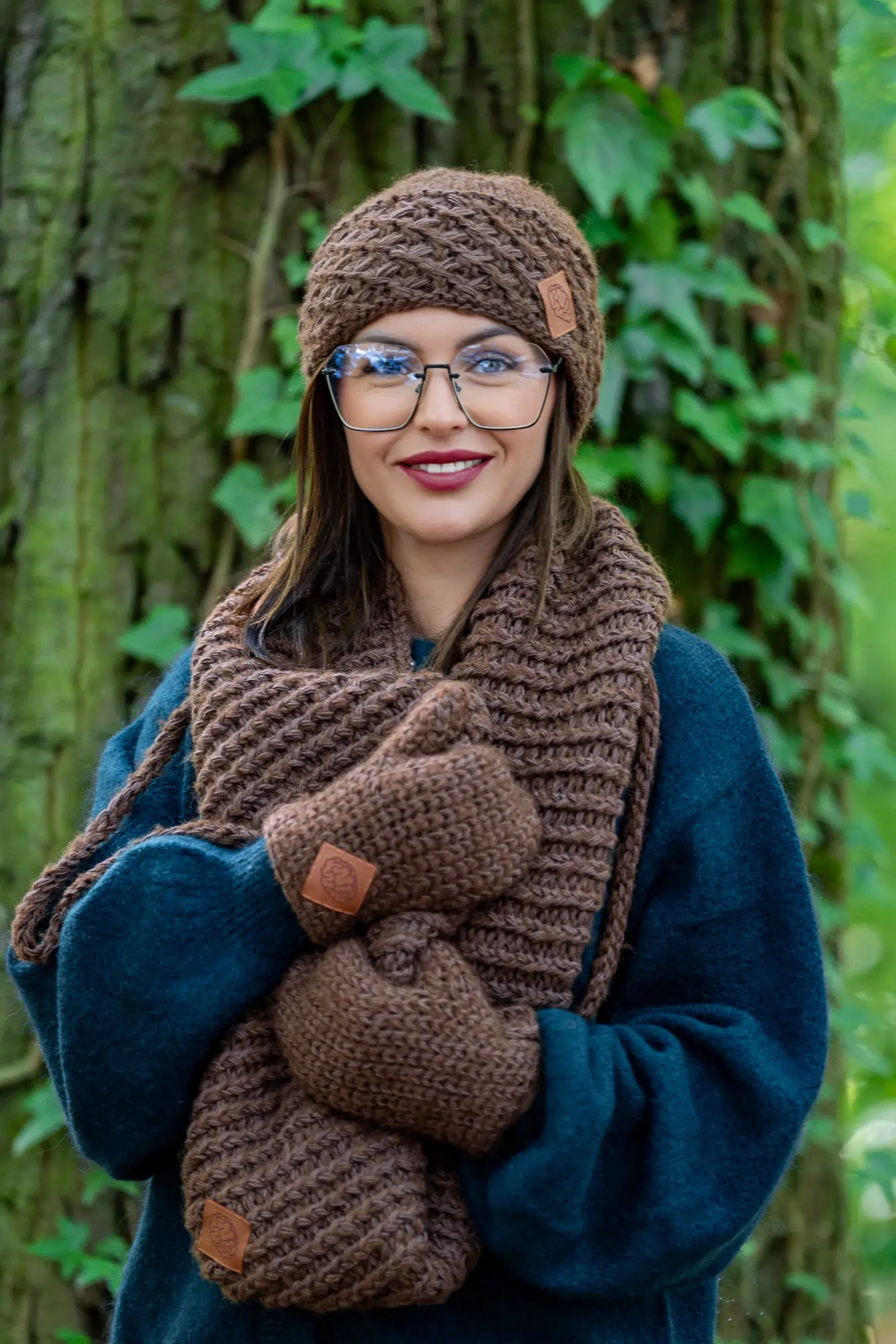 Komin MERINO "Brązowy" 113 czapka zimowa braz merino