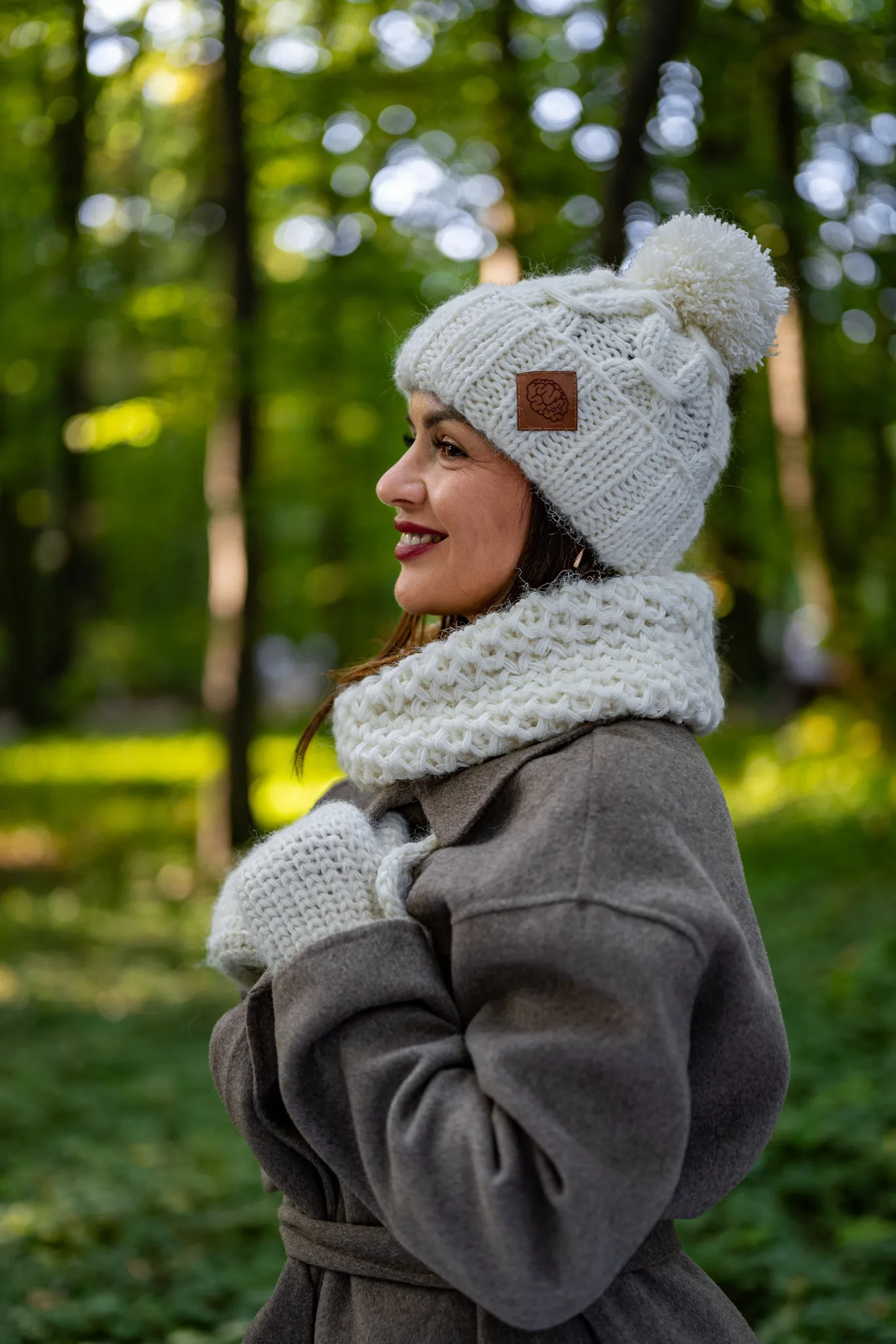 Mały komin MERINO "Beżowy ecru" 176 czapka zimowa ecru merino