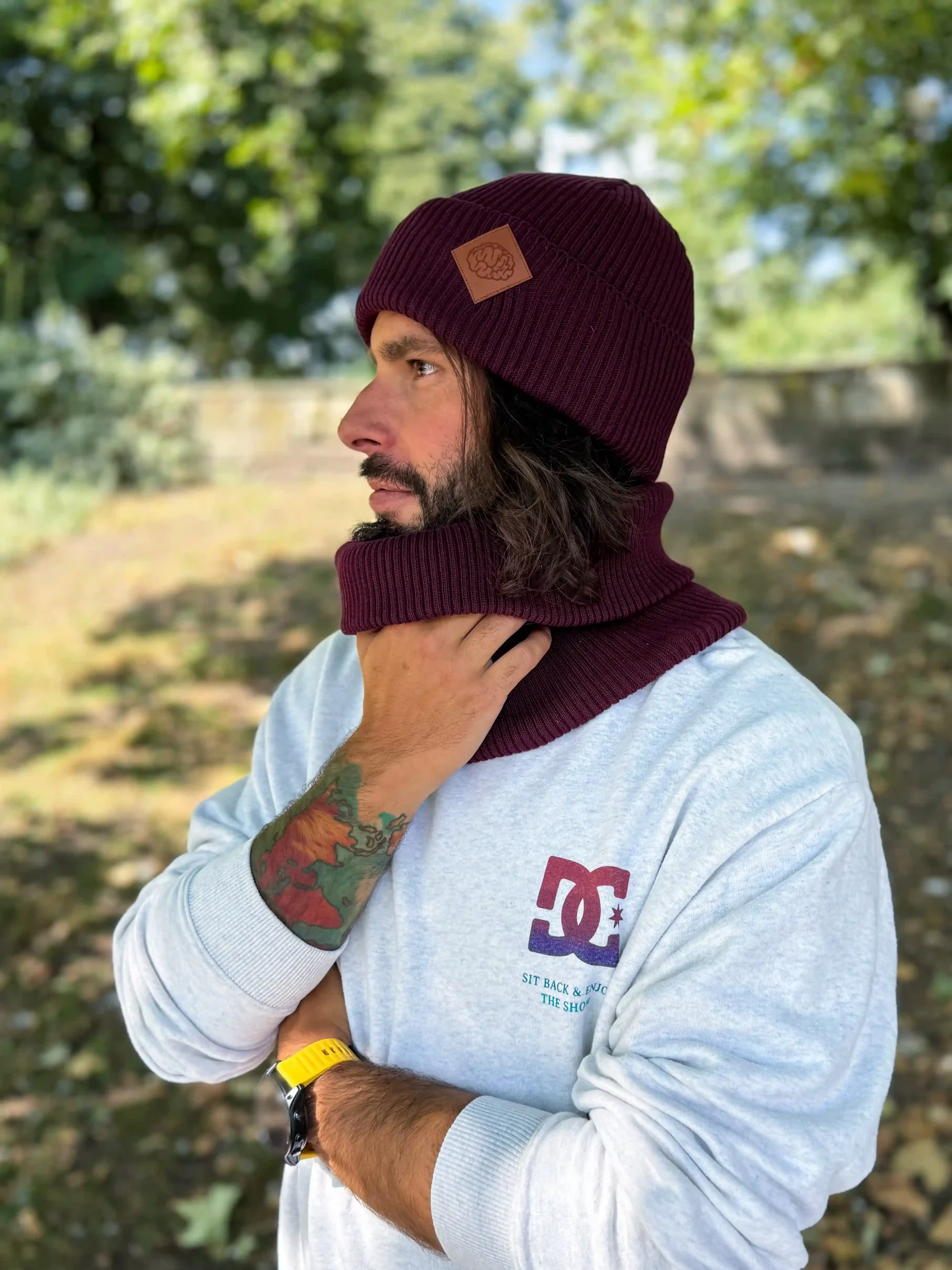 Męska bawełniana czapka beanie logo ekoskórka "Bordo" 131 czapka zlodziejka bawelna scaled 1