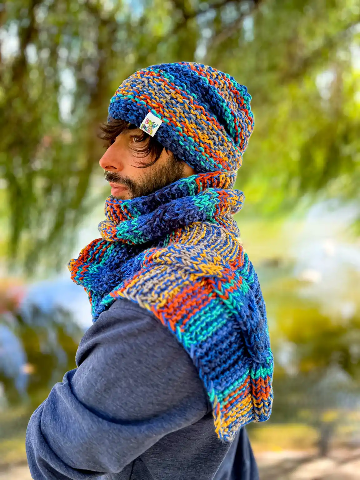 Męska czapka MERINO 50% "Górski potok" NEVERLAND 246 czapka handmade dla mezczyzny