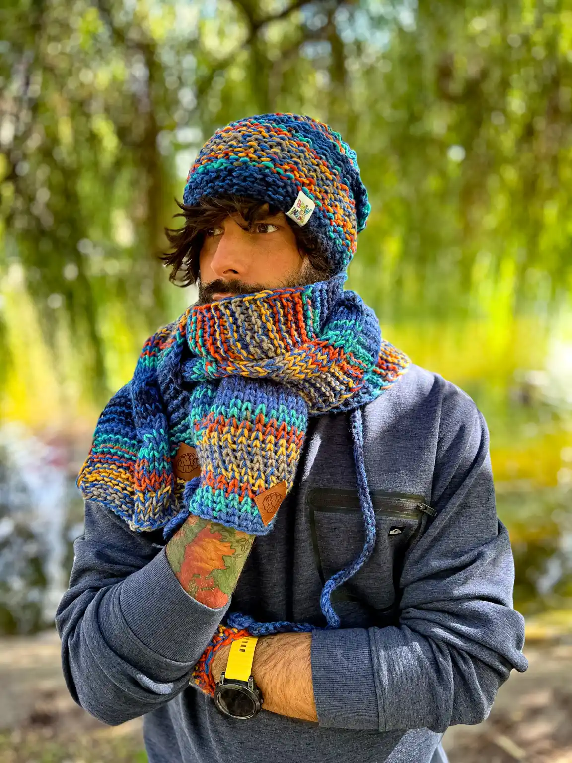 Męska czapka MERINO 50% "Górski potok" NEVERLAND 247 czapka handmade meska