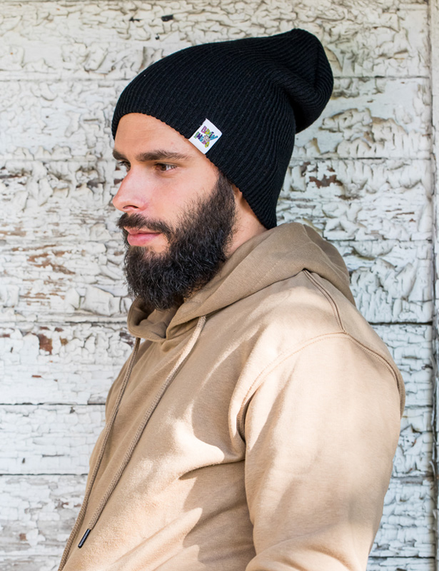 Męska czapka slouchy logo kolorowe "Czarny" 47 czarna beanie meska brain inside na jesien