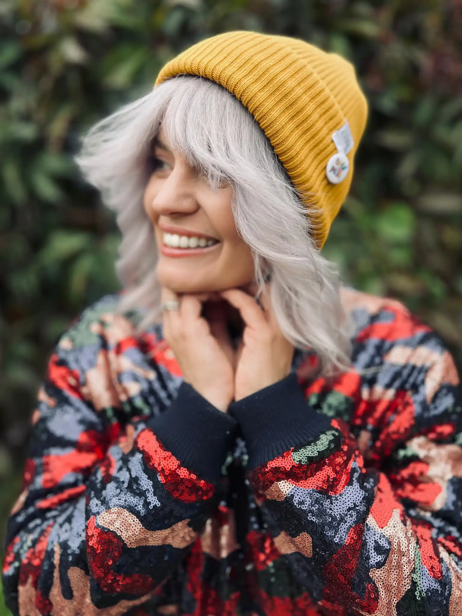 Czapka beanie z bawełny logo kolorowe "Miodowa musztarda" 122 dwustronna czapka bawelniana unisex