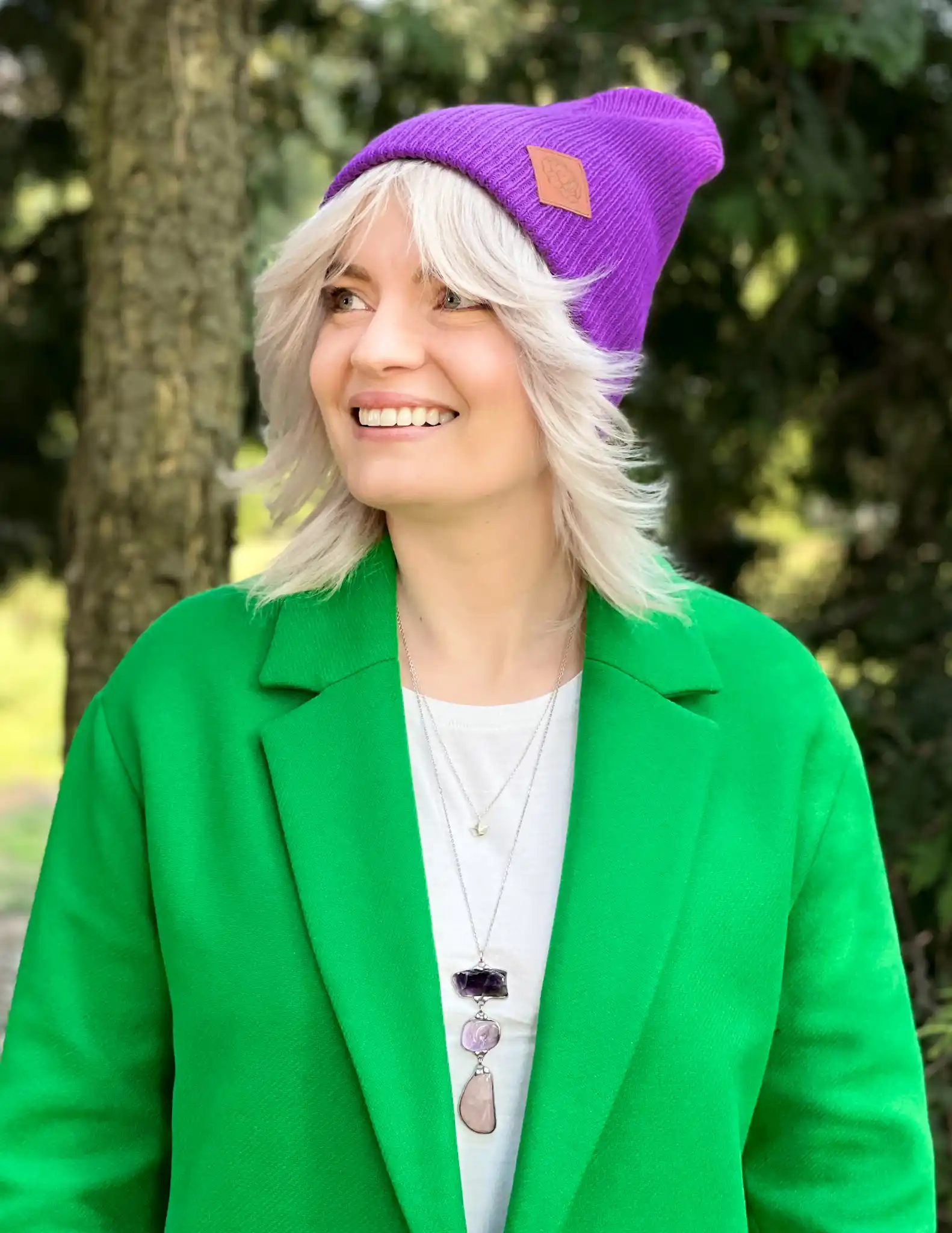 Czapka long logo ekoskórka "Fiolet" 31 fioletowa czapka smerfetka