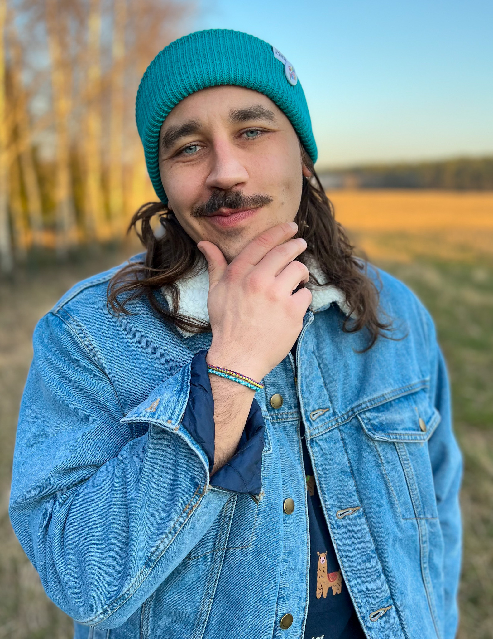 Męska czapka wywijana logo kolorowe "Turkus" 96 Czapka wywijana beanie turkus