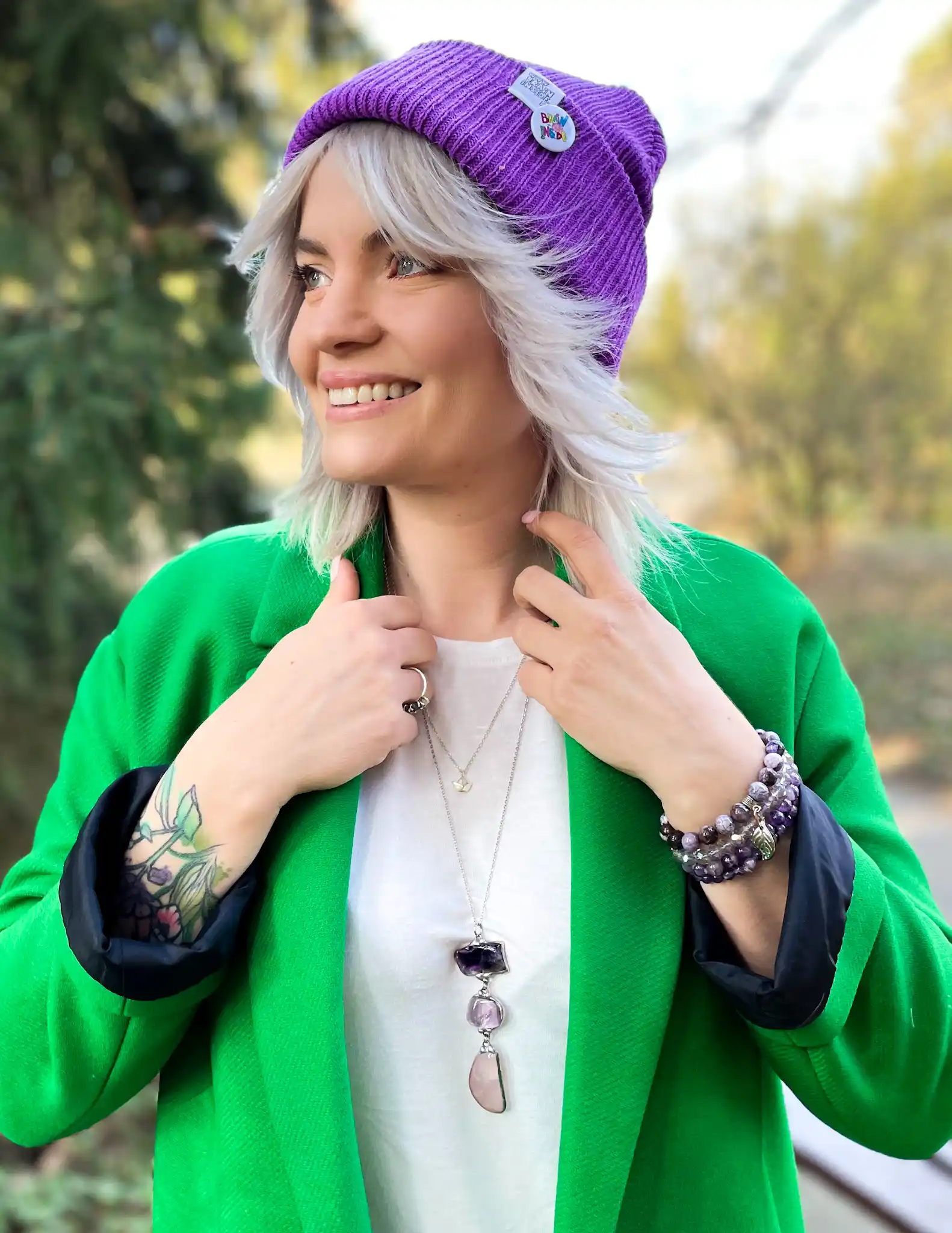 Czapka wywijana logo kolorowe "Fiolet" 123 BEANIE FIOLETOWA BAWEŁNA