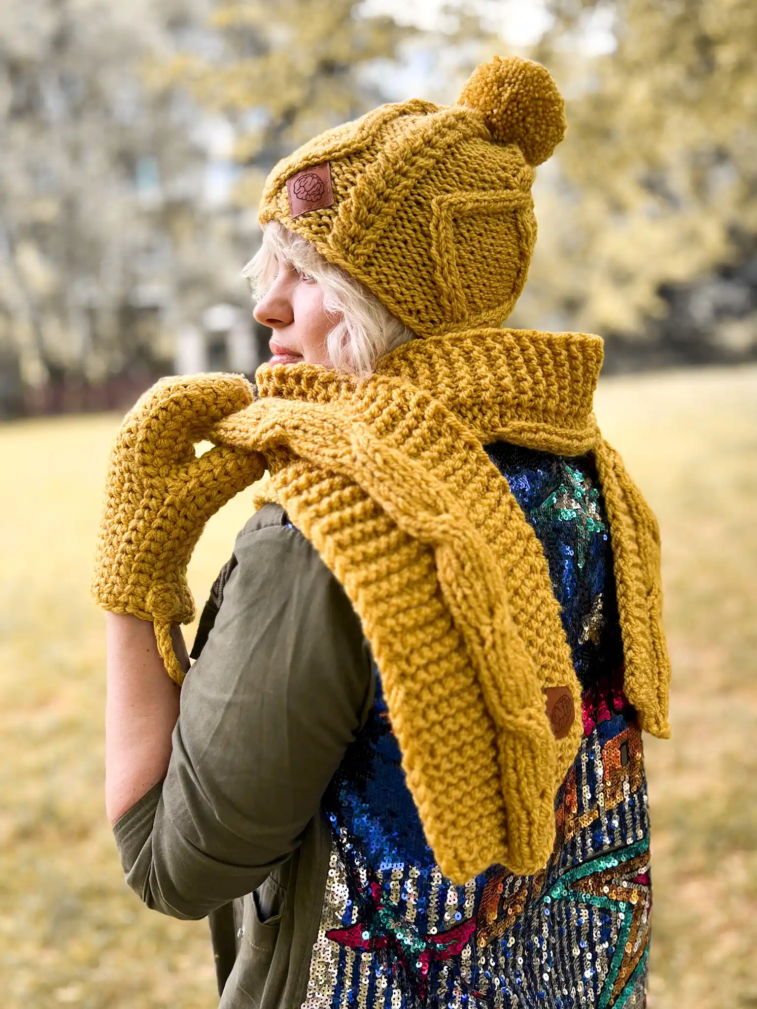 SZAL handmade "Miodowa musztarda szalik" 174 Ręcznie robiony szalik alpaka