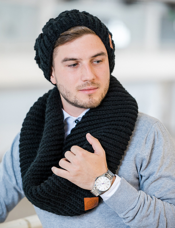 Męski KOMIN na szyję z dodatkiem wełny "Czarny" 160 handmade-czarny-komin-męski-brain-inside