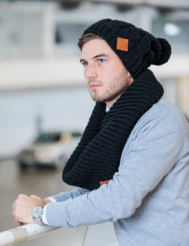 Męski KOMIN na szyję z dodatkiem wełny "Czarny" 159 handmade-czarny-szal-męski-brain-inside