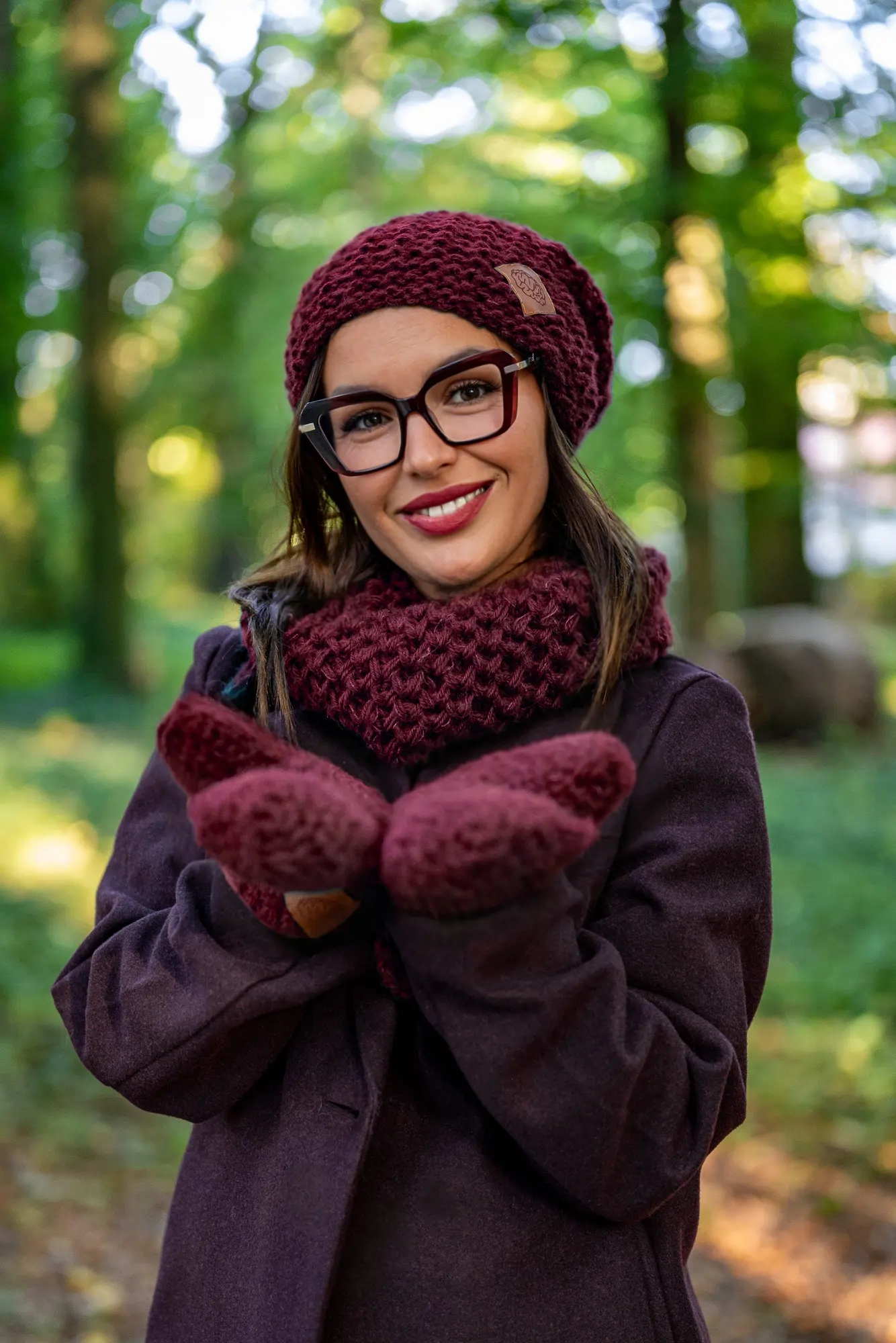 Mały komin MERINO "Bordo" 28 jedwabna podszewka czapka 1