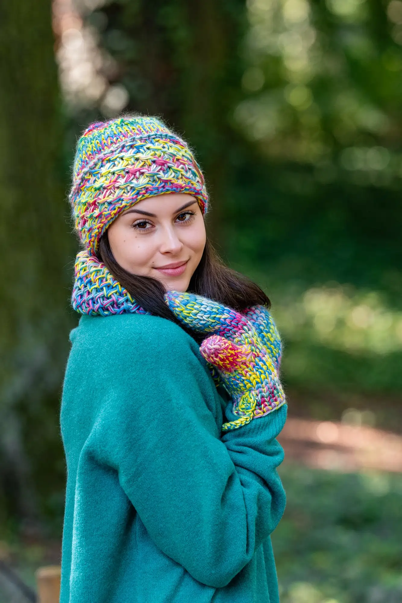 Rękawiczki MERINO 100% "Cukierki" 234 jedwabna podszewka czapka