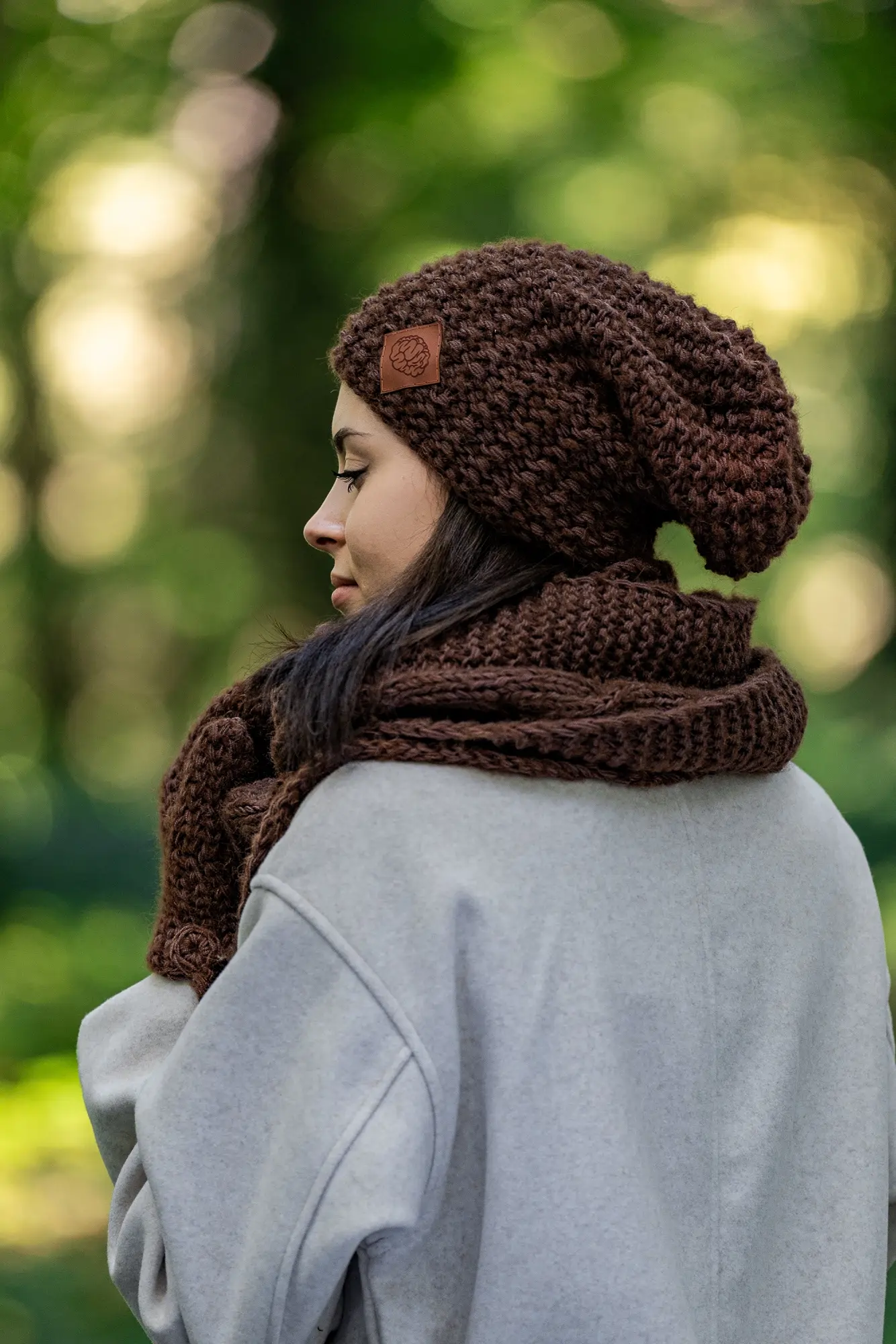 Czapka MERINO Neverland "Brązowy" + podszewka JEDWAB 104 jedwabna podszewka w czapce