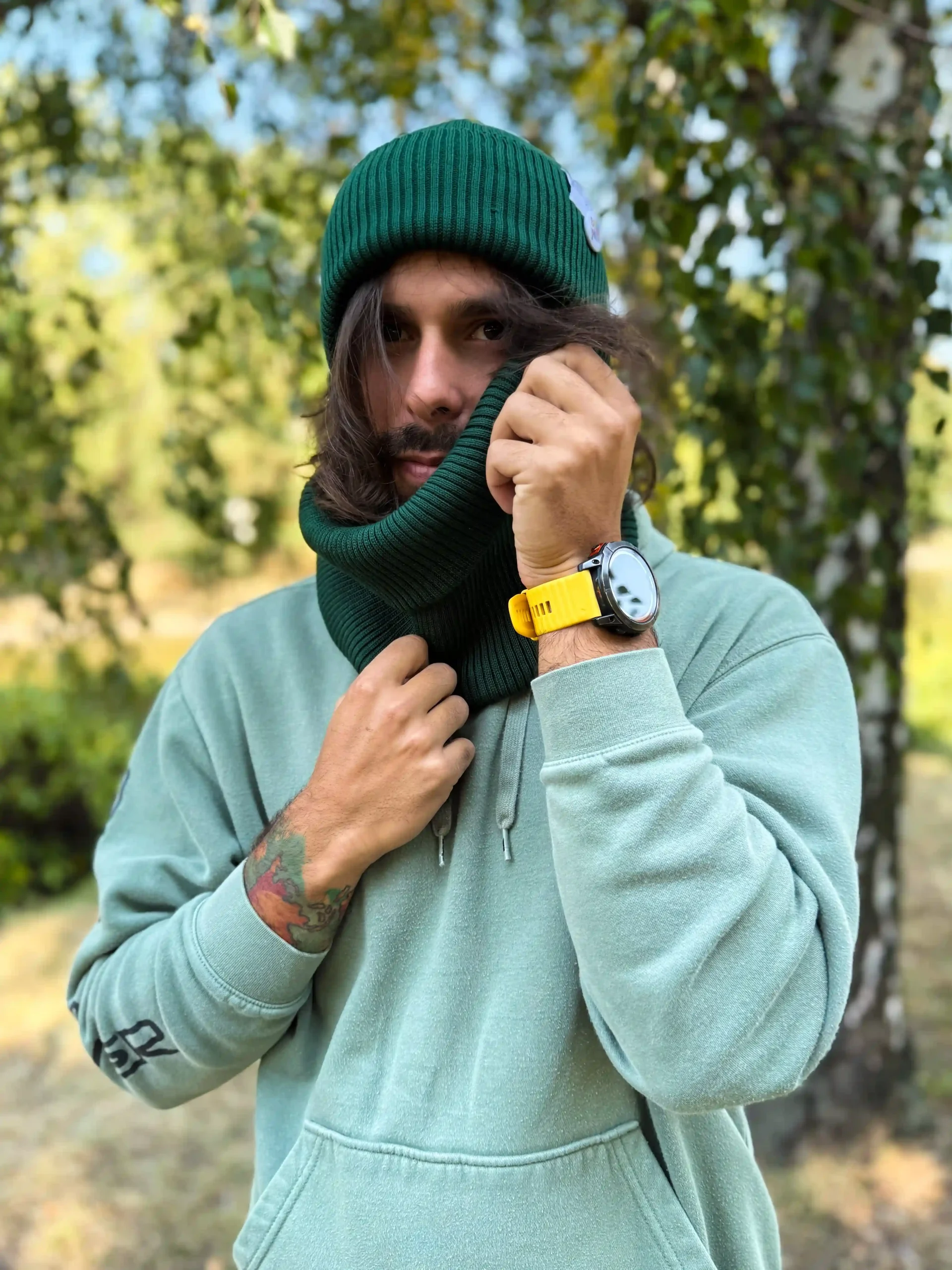 Męska czapka beanie z bawełny logo kolorowe "Zielony" 183 jesienny komin meski zielony scaled 1