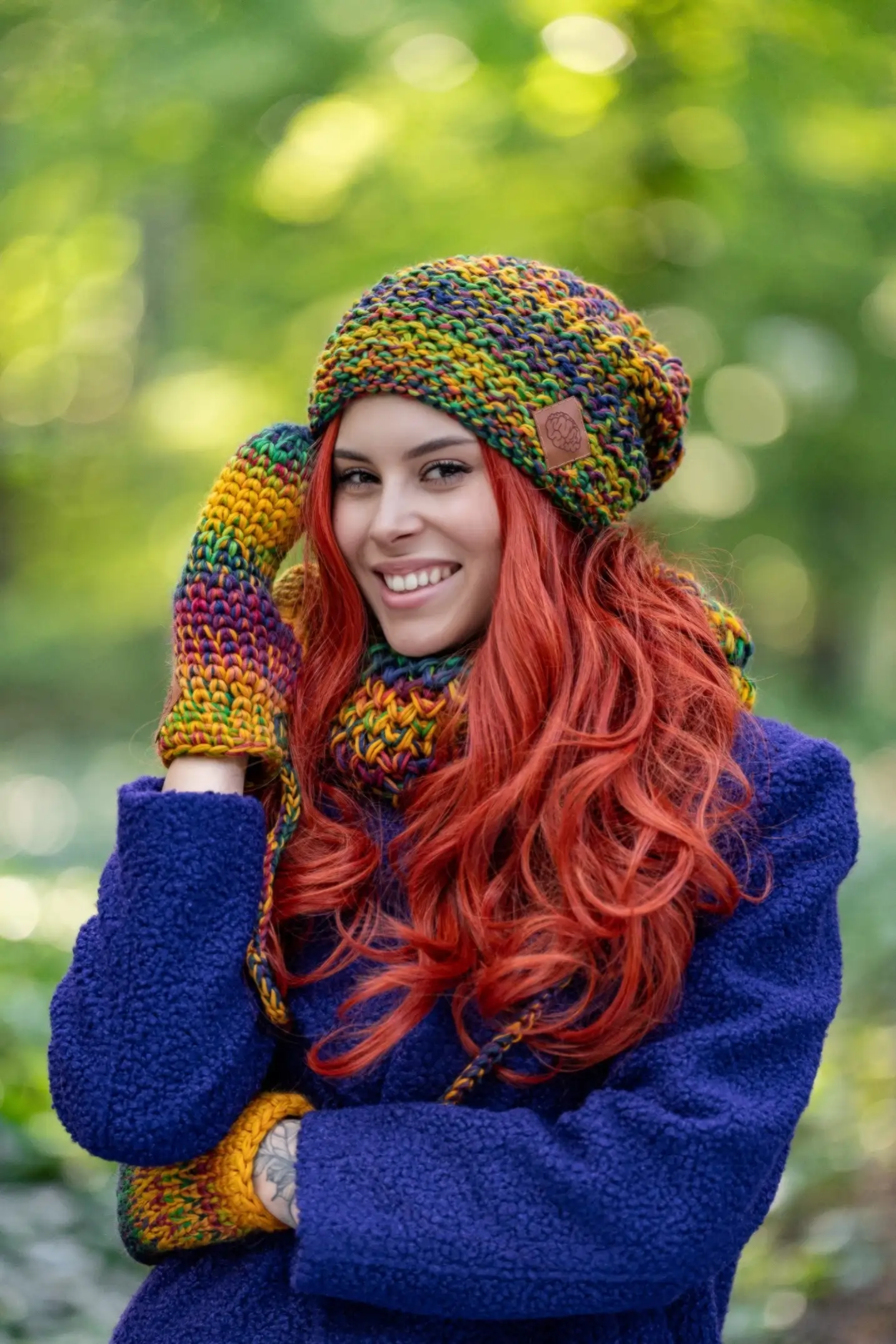 Czapka MERINO 100% Neverland "Kolory" + podszewka BAWEŁNA 241 kolorowa czapka dla rudych