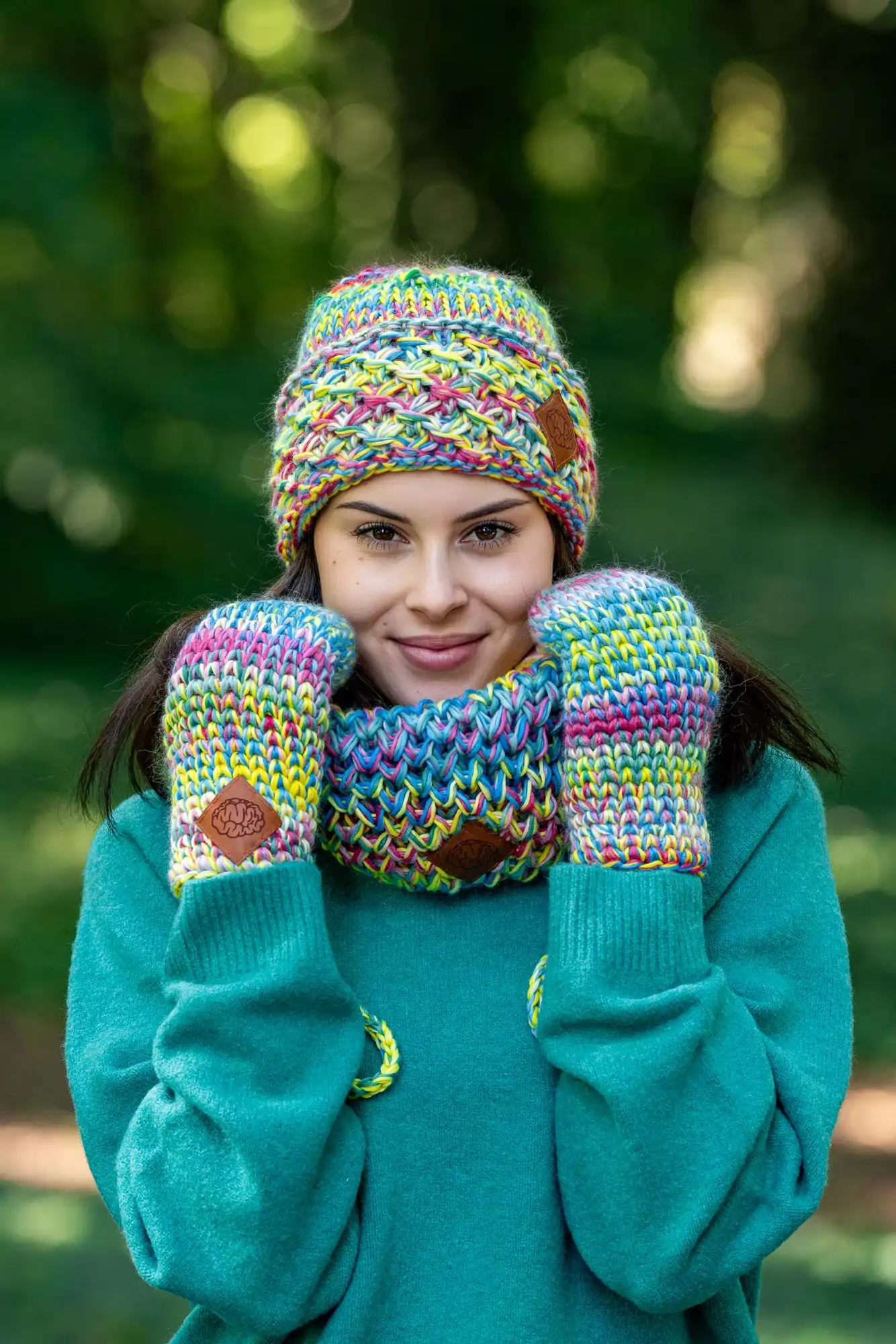 Mały komin MERINO 100% "Cukierki" 56 kolorowa czapka merino z jedwabiem