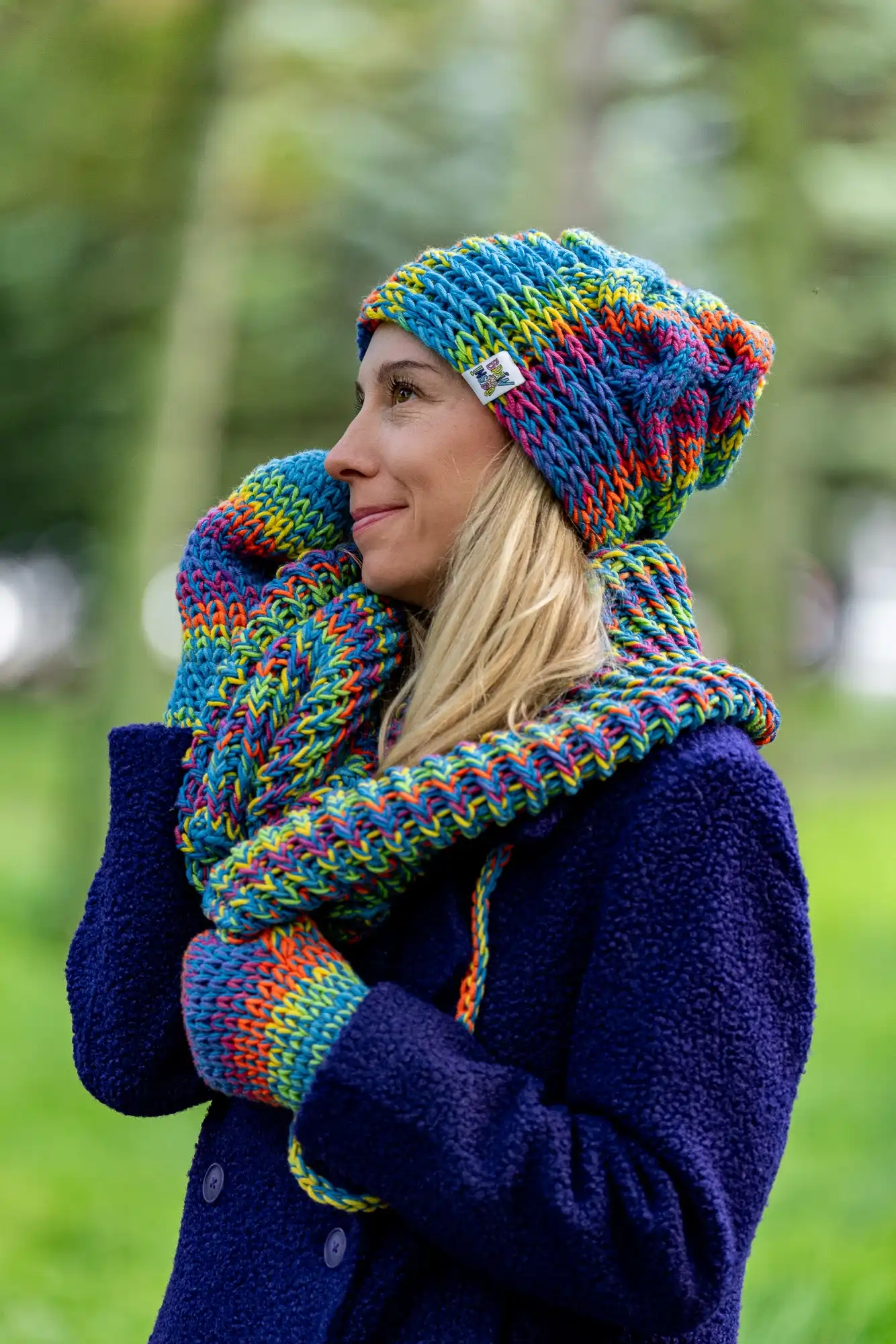 Komin MERINO 50% "Tęcza Błękit" 79 kolorowa czapka niepsujaca fryzury