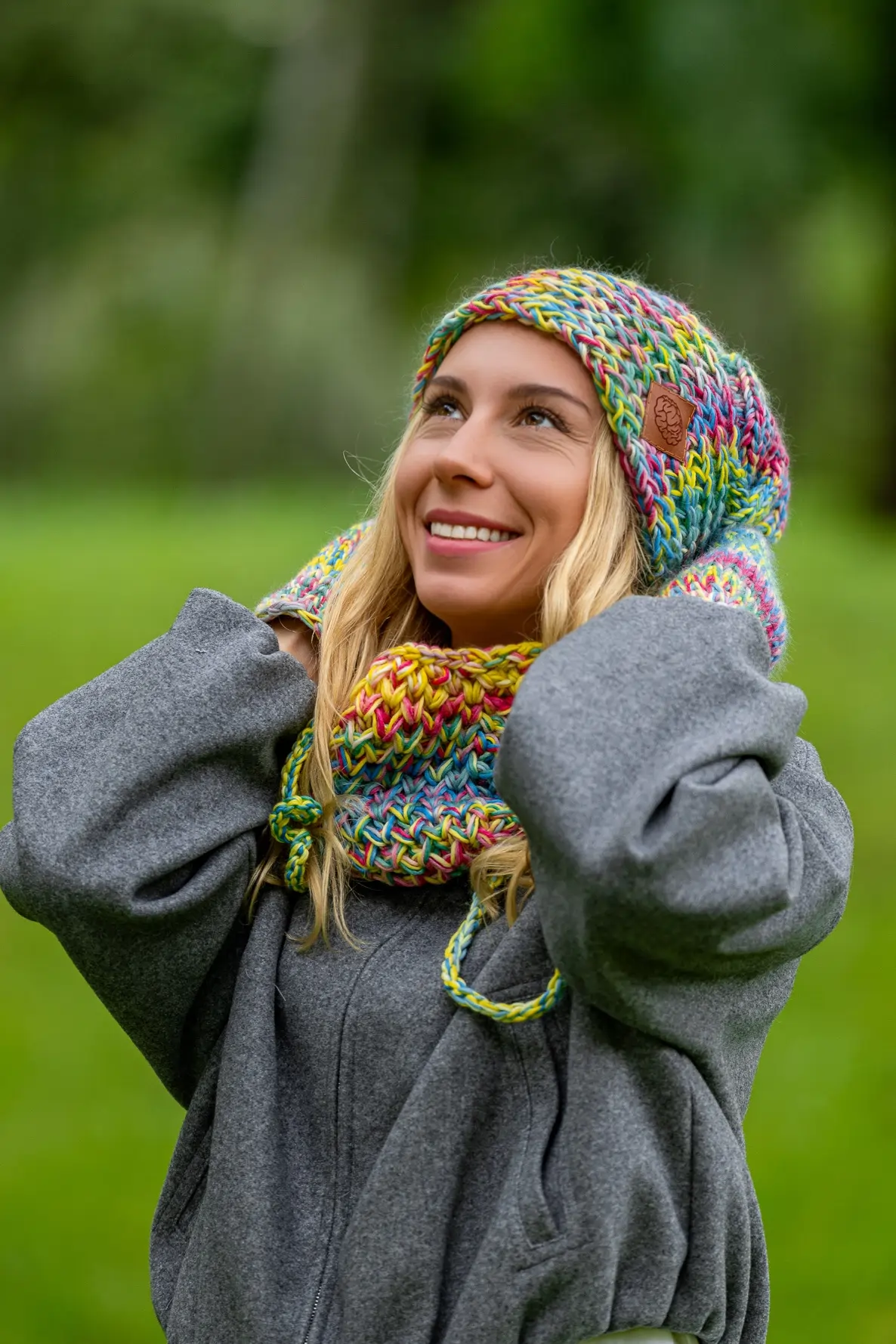 Mały komin MERINO 100% "Cukierki" 55 kolorowa czapka nieugniatajaca wlosow 1