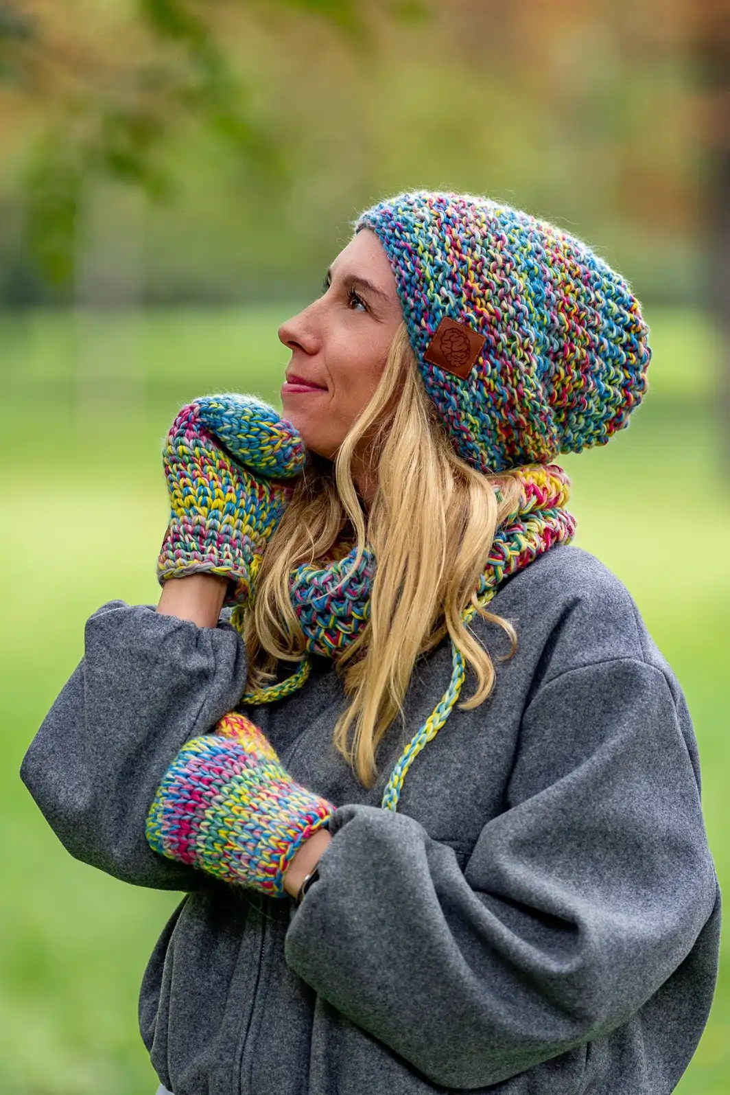 Czapka MERINO Neverland "Cukierki" + podszewka BAWEŁNA 45 kolorowa czapka z jedwabna podszewka 1