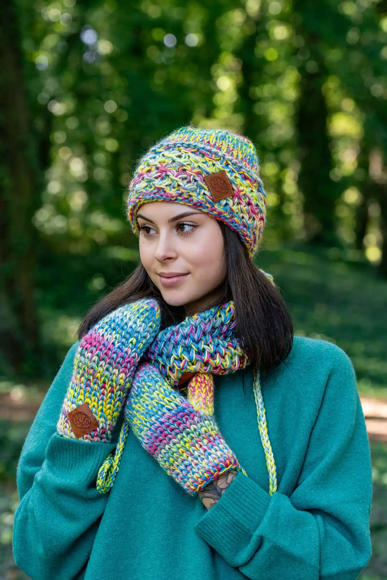 Czapka MERINO 100% Hope "Cukierki" + podszewka BAWEŁNA 137 kolorowa czapka z podszytym jedwabiem
