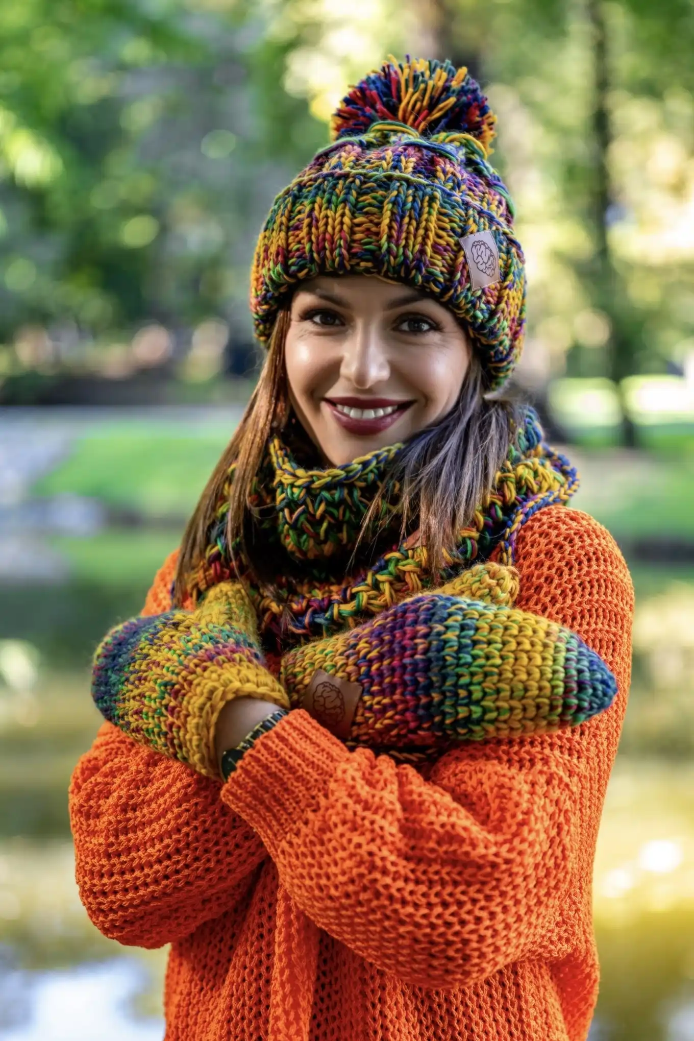 Mały komin MERINO 100% "Kolory" 92 kolorowa czapka zimowa damska merino