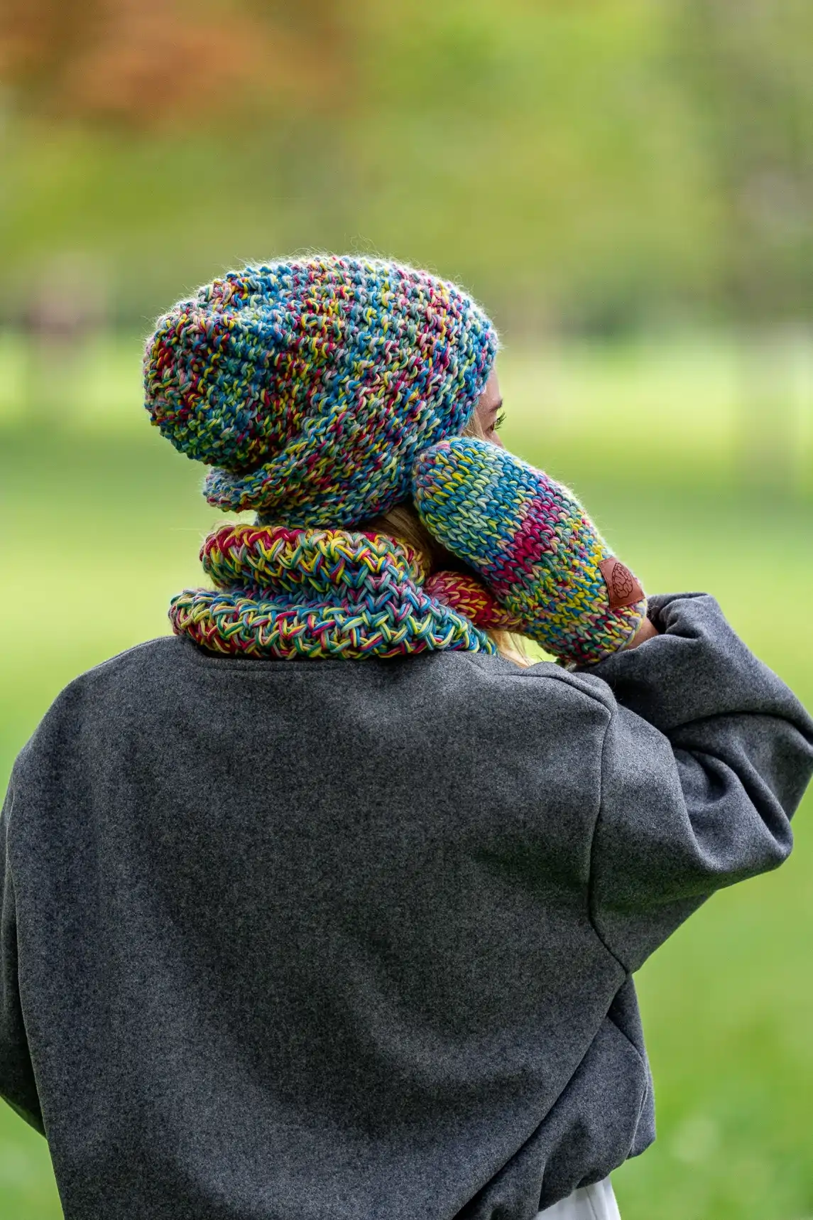 Czapka MERINO Neverland "Cukierki" + podszewka BAWEŁNA 47 kolorowa zimowa czapka dla kobiety