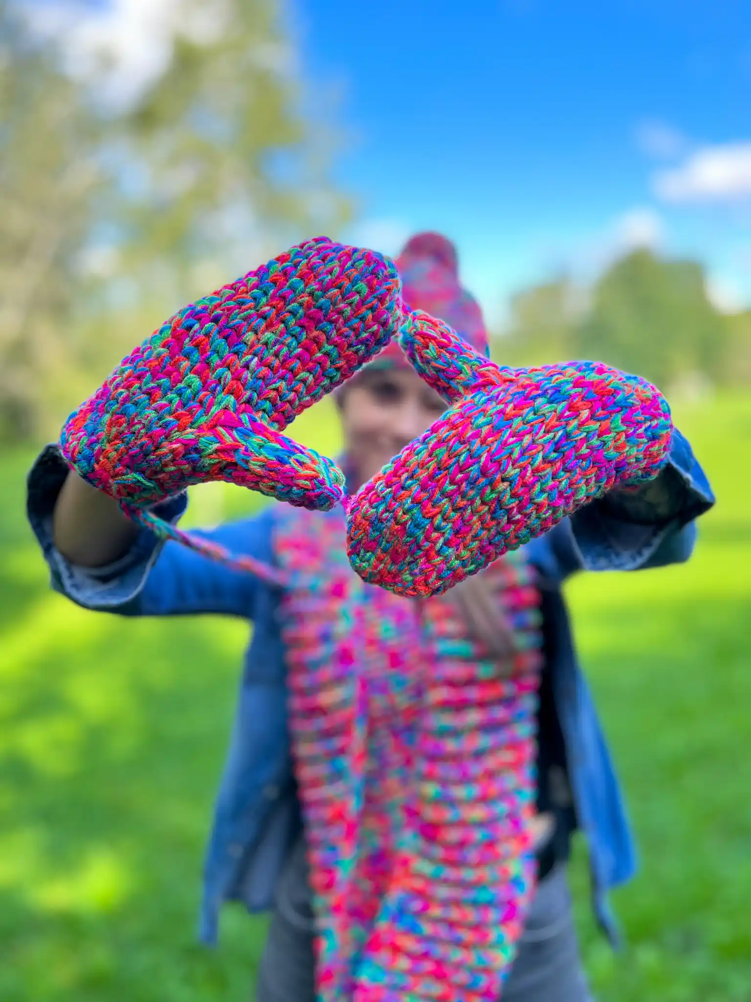 Rękawiczki handmade ze sznureczkiem ,,Kolorki" 137 kolorowe mitenki