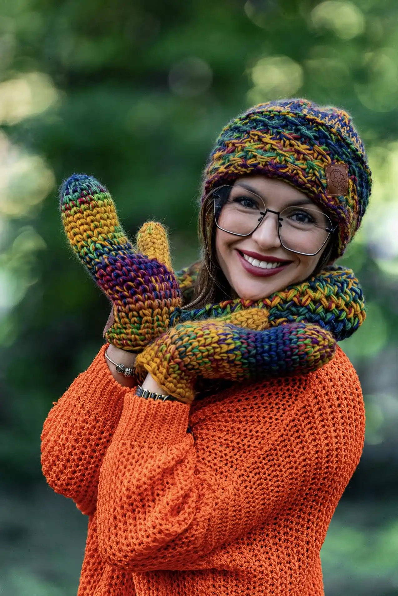 Czapka MERINO 100% Hope "Kolory" + podszewka BAWEŁNA 154 kolorowe rękawiczki