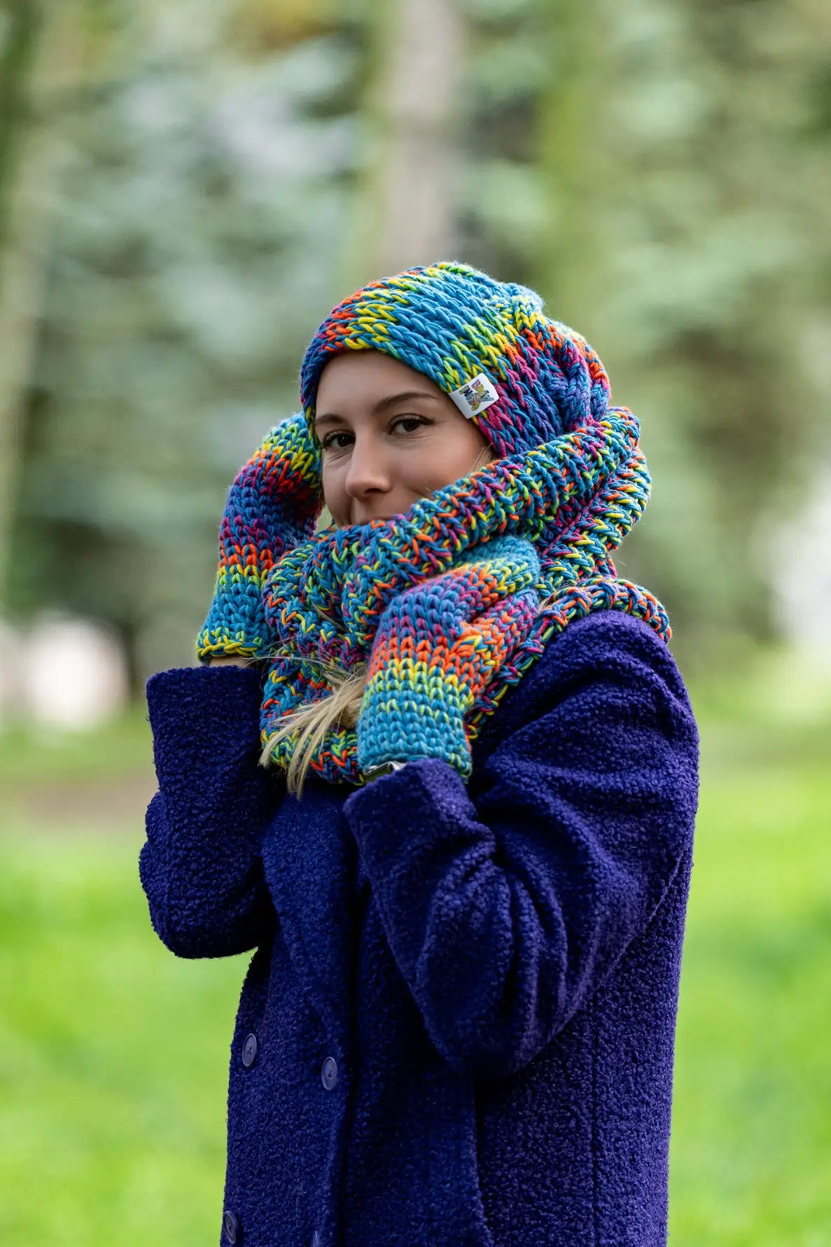 Komin MERINO 50% "Tęcza Błękit" 86 kolorowy komplet zimowy merino 1