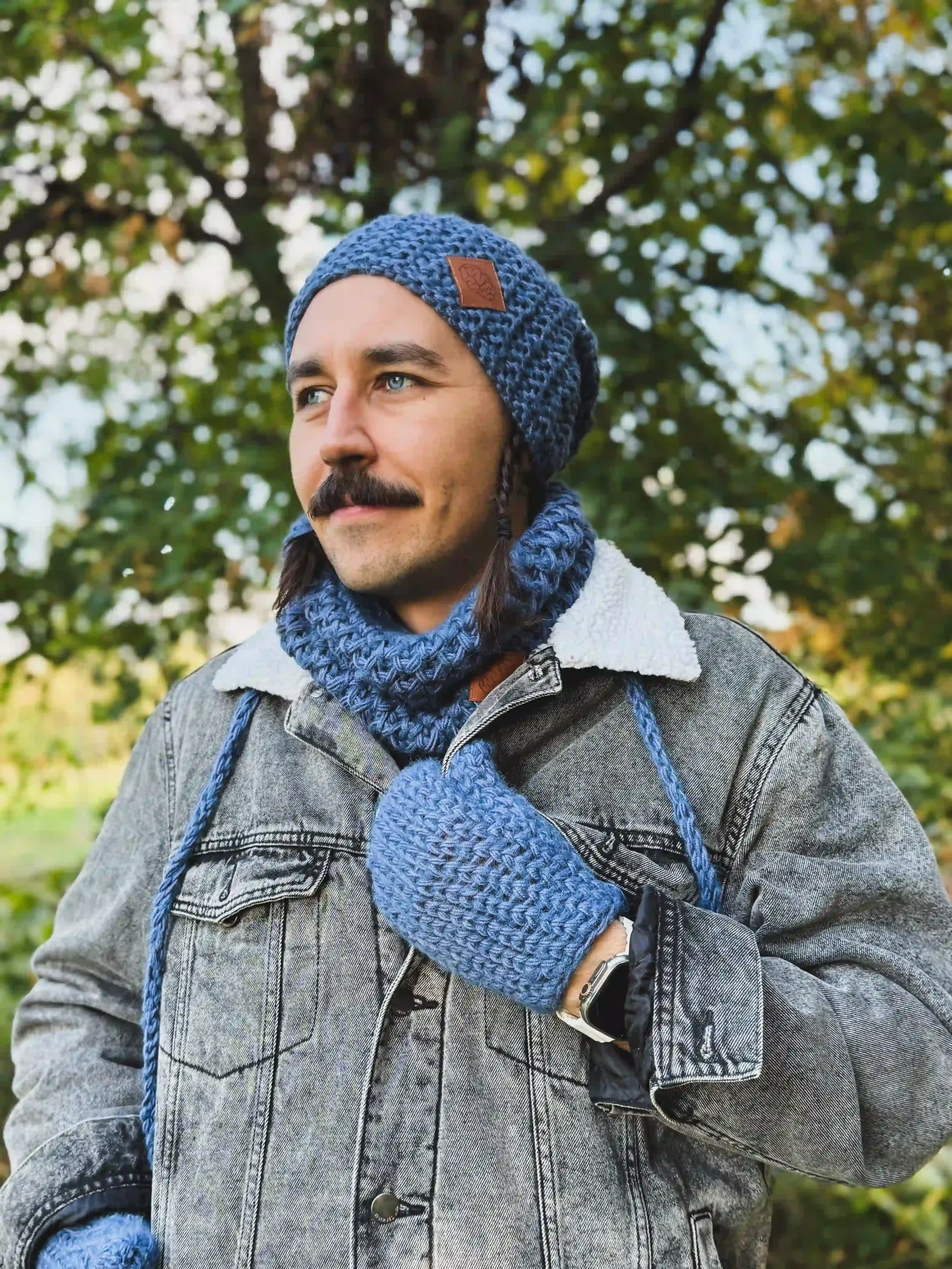 Męski mały komin MERINO "Ciemny niebieski" 26 komin handmade merino scaled 1