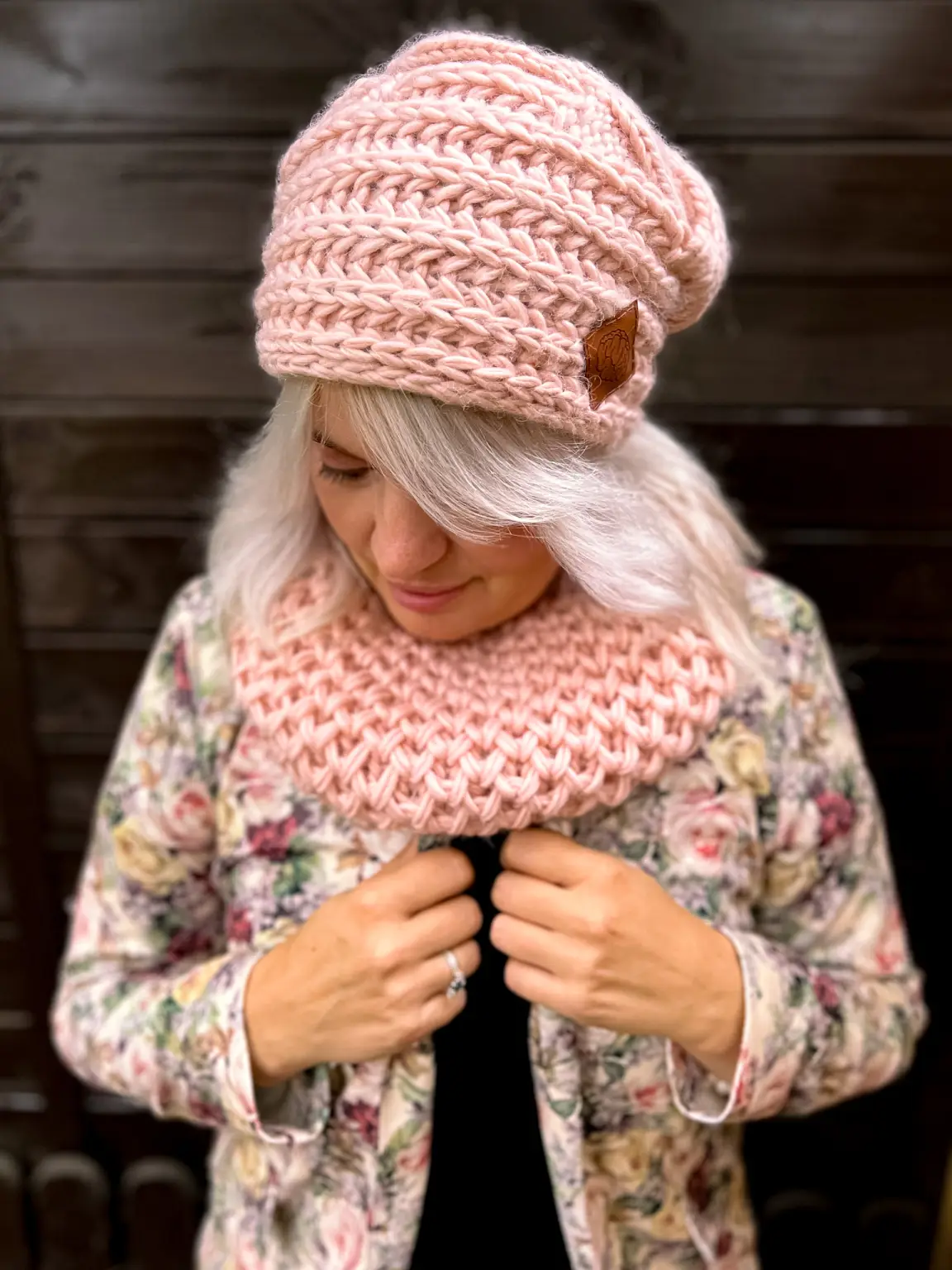 Mały komin wełniany MERINO ,,Jasny różowy" 157 komin merino handmade