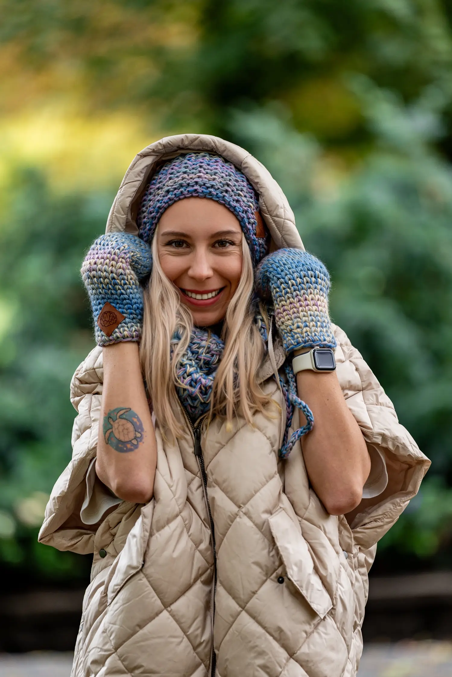 Czapka MERINO 100% Neverland "Pastele" + podszewka BAWEŁNA 67 komplet czapka szalik rekawiczki merino