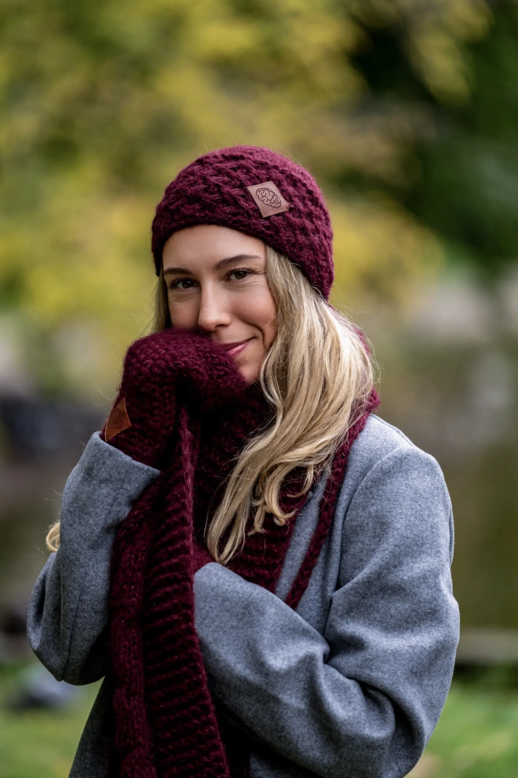 Czapka MERINO Hope "Bordo" + podszewka JEDWAB 169 komplet na zime bordo merino